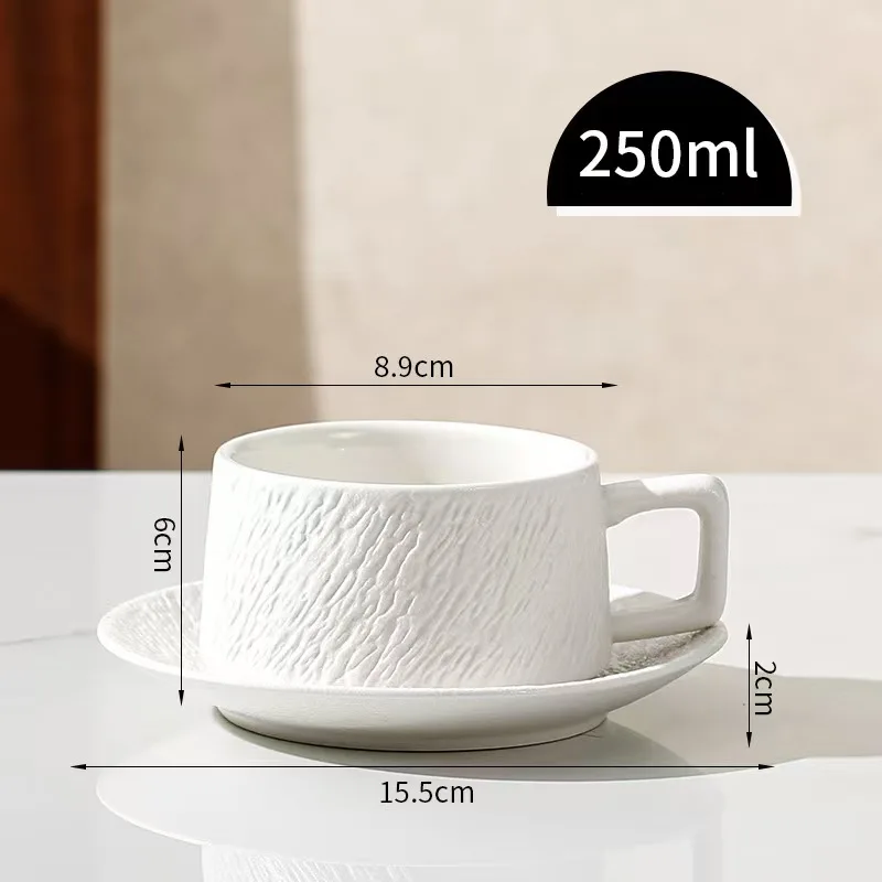Nordic black and white ceramic cups with saucers for afternoon tea and coffee, latte frosted stone-patterned ceramic cups, simpl