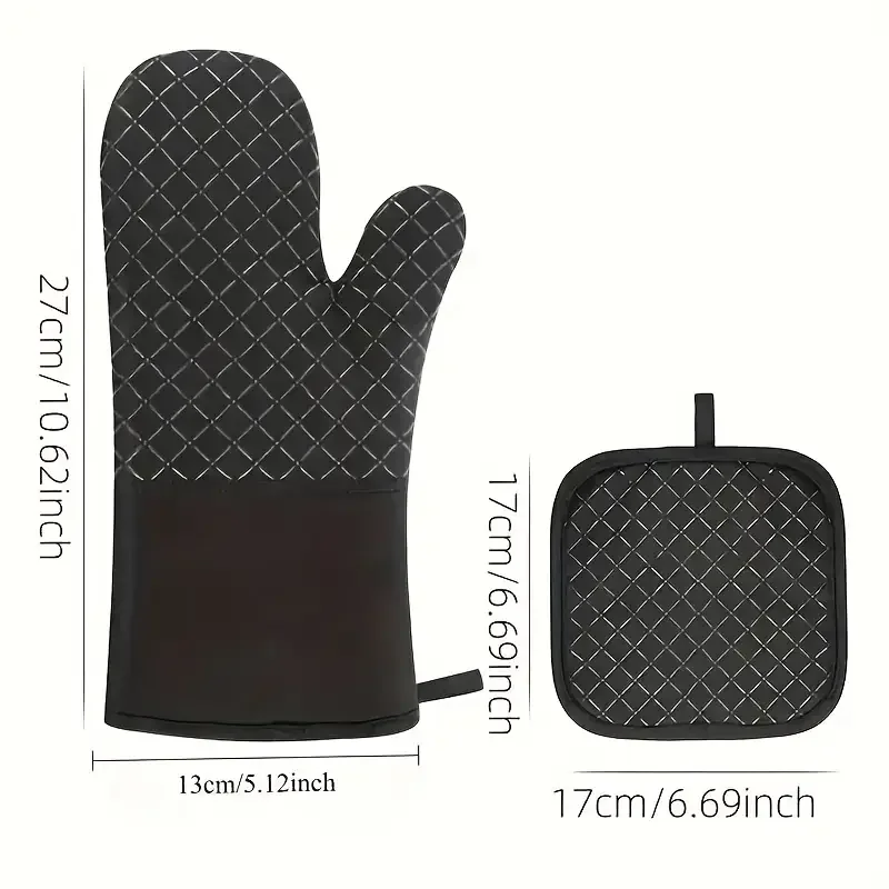 4-Piece Set of Oven Gloves and Pot Pads, Kitchen Heat-Resistant Gloves, Anti-Slip Silicone Striped Oven Gloves, Heat-Resistant H