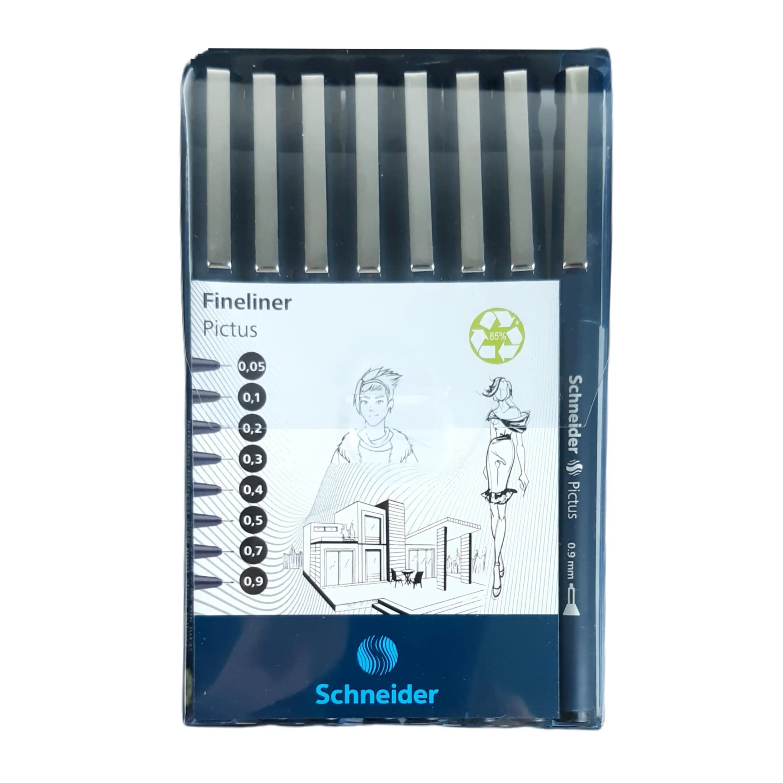 Set of 8 technical drawing pens Schneider Pictus Fineliner (from 0.05mm to 0.9 mm) Set Markers Quality