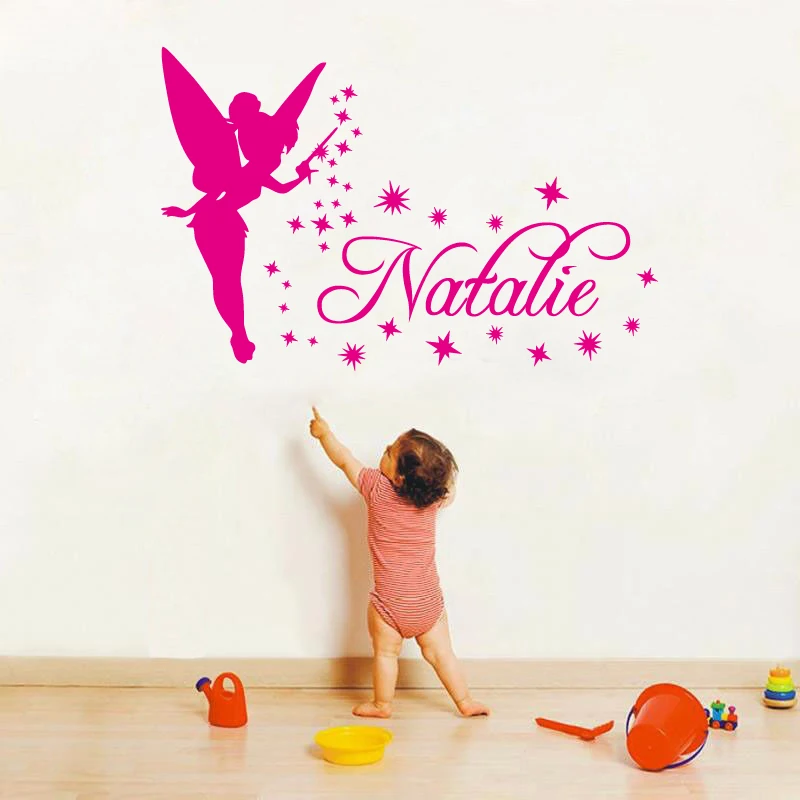 Personalise Tinkerbell Name Wall Decals Magic Little Princess Custom Girl Name Vinyl Wall Sticker For Baby Room Decor