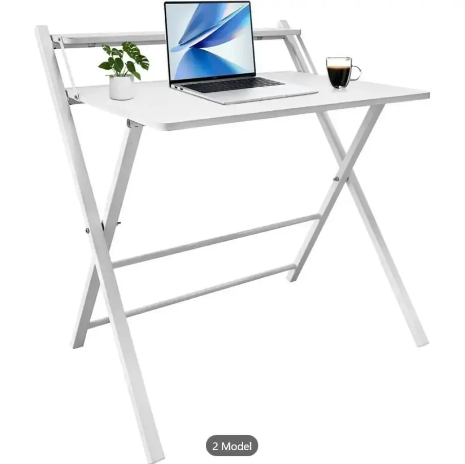 

Folding Desk No Assembly Required Small Size, 2-Tier Foldable Computer Desk with Shelf for Home Office, Space Saving Portable,