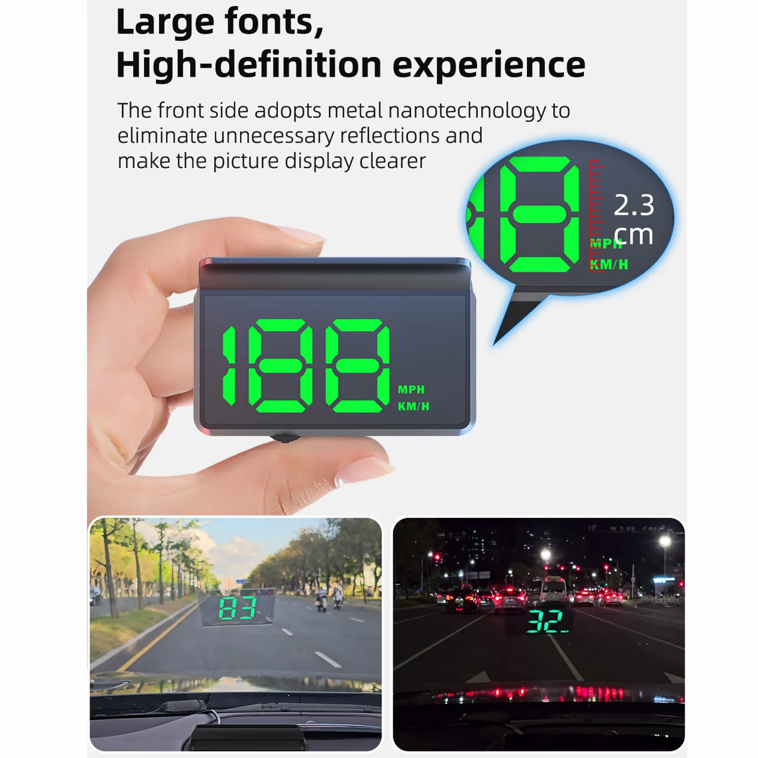GPS Digital Speedometer HUD Head Up Display, Universal MPH/KMH Speed Display with Overspeed Alarm, USB Plug & Play Digital Speed Meter for Cars, Trucks, SUVs & Motorcycles, Auto Brightness, Driving Time & Distance Display view 7