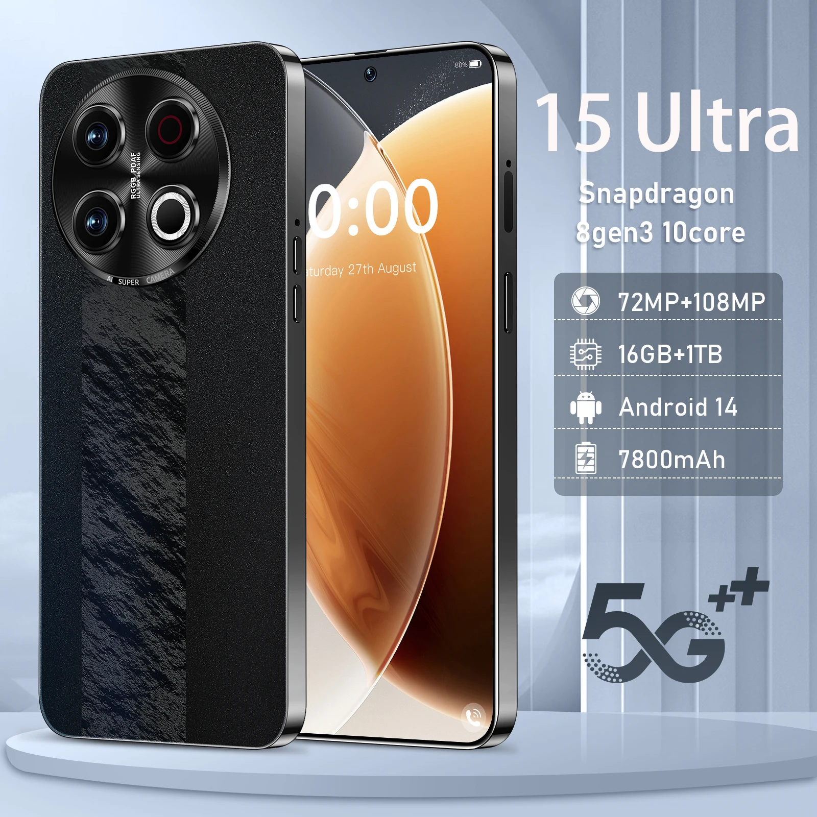 

2025 New 15 Ultra 7.3HD Global Edition Original Smart Dual Card 7800mAh Battery Facial Recognition Function