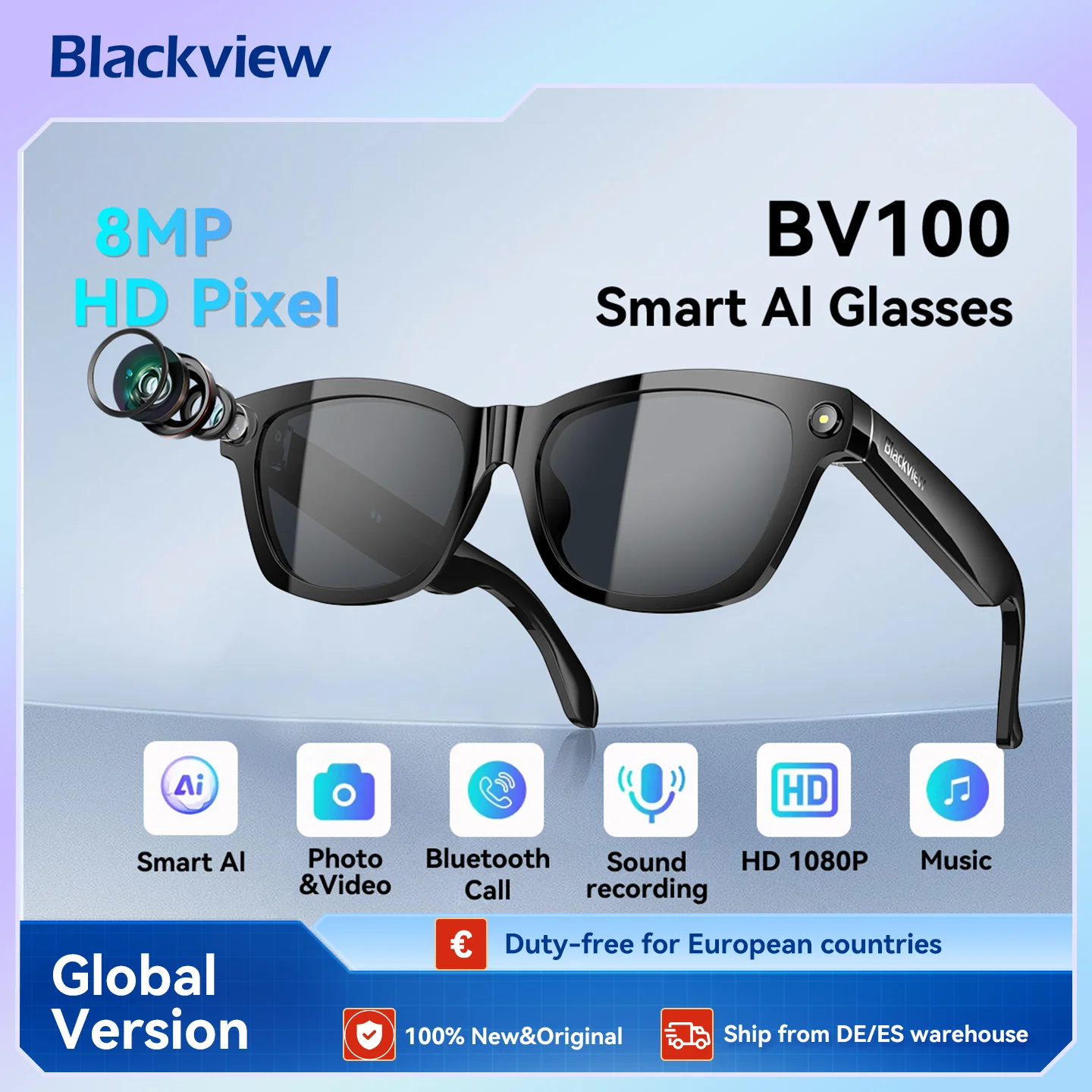 Blackview BV100 Smart Glasses, HD Camera,Bluetooth 5.4,220mAh
