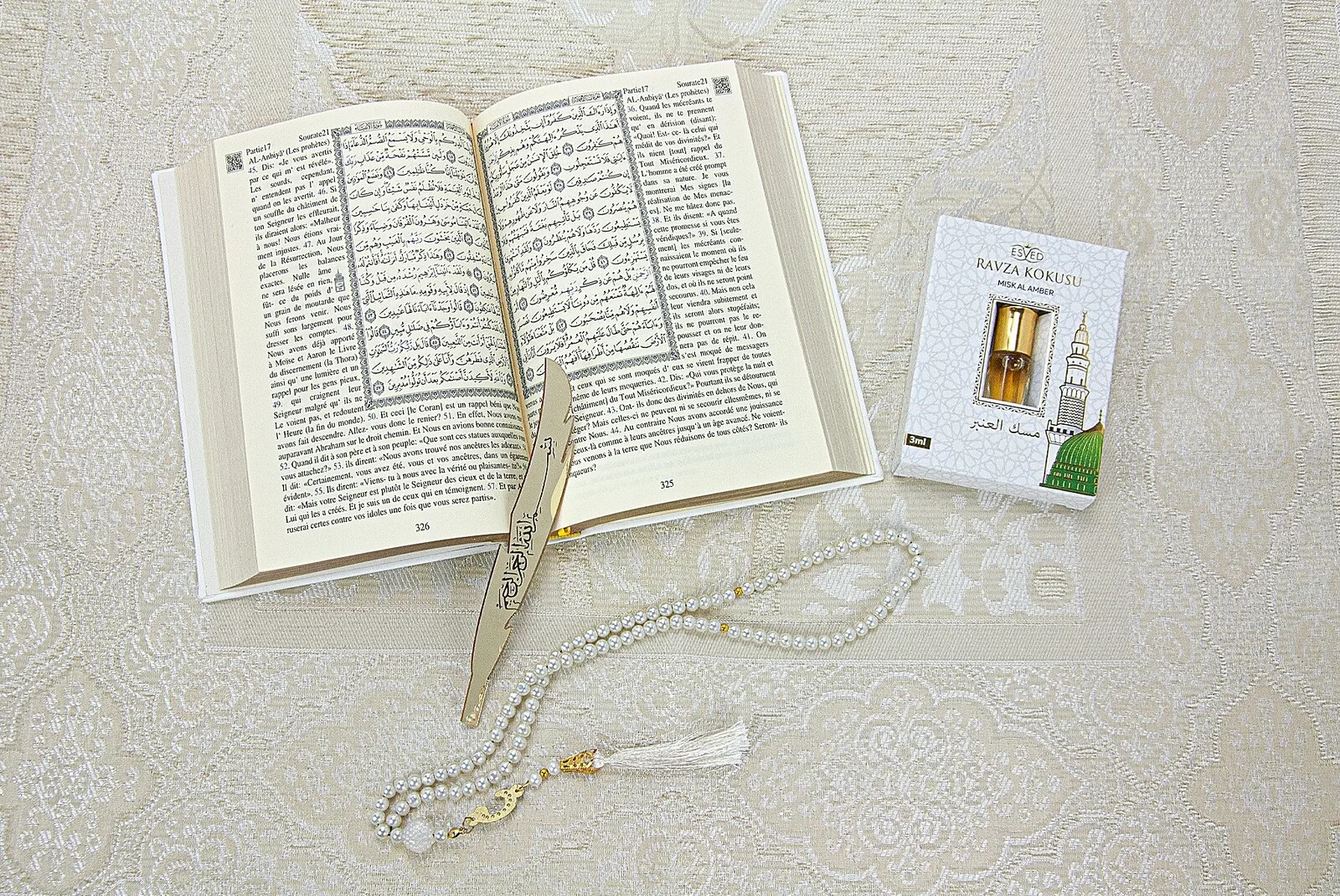 6 Pcs French Translation Medina Calligraphy Quran and Prayer Mat Set Kaaba Islam Mecca Muslim Education Verse Hadith Carpet Rug