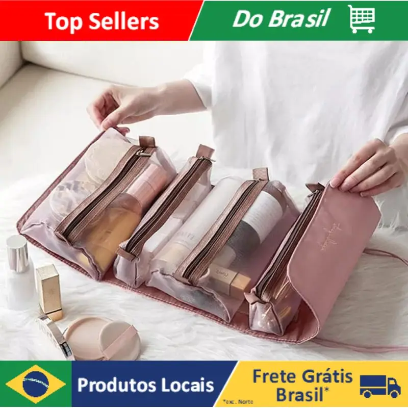 Bolsa Necessaire Estojo de Maquiagem Cosmético Viagem Compartimento Destacáveis Pratico