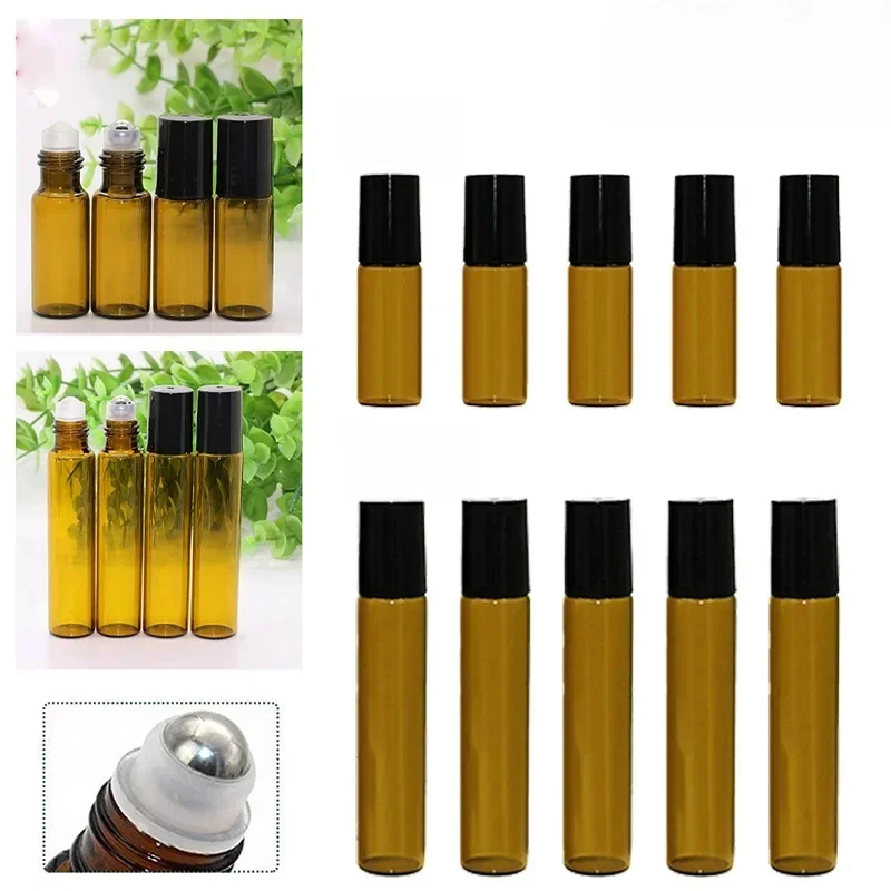10PCS 5/10ml Amber Glas Lege Roll on Flessen Hervulbare Sample Test Essentiële Olie Flesjes met Roller ball Vloeistof Container - afbeelding 2
