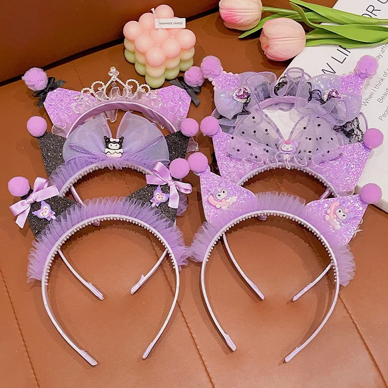 Kuromi Crown Headband Party Headwear Amusement Park Hair Hoop Fish Scale Sequin Birthday Headband Diamond DIY Decoration
