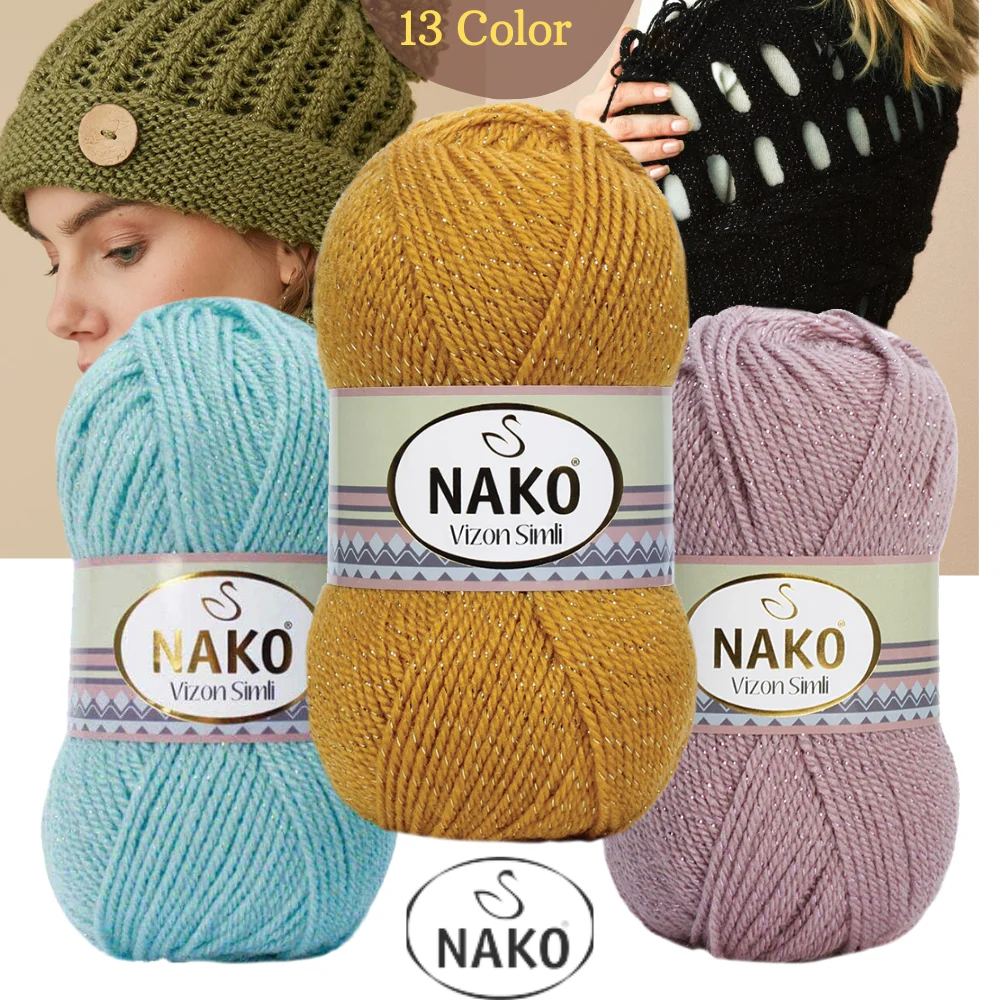 Glitter Hand Knitted Yarn - 12 Color Options - 190 Meters(100gr) -  Knitting Yarn Ball - Nako Vizon Simli - Acrylic - Cardigans - Scarf - Beanie  - Hobby  - Sweater - Shawl - Home Textile - DIY