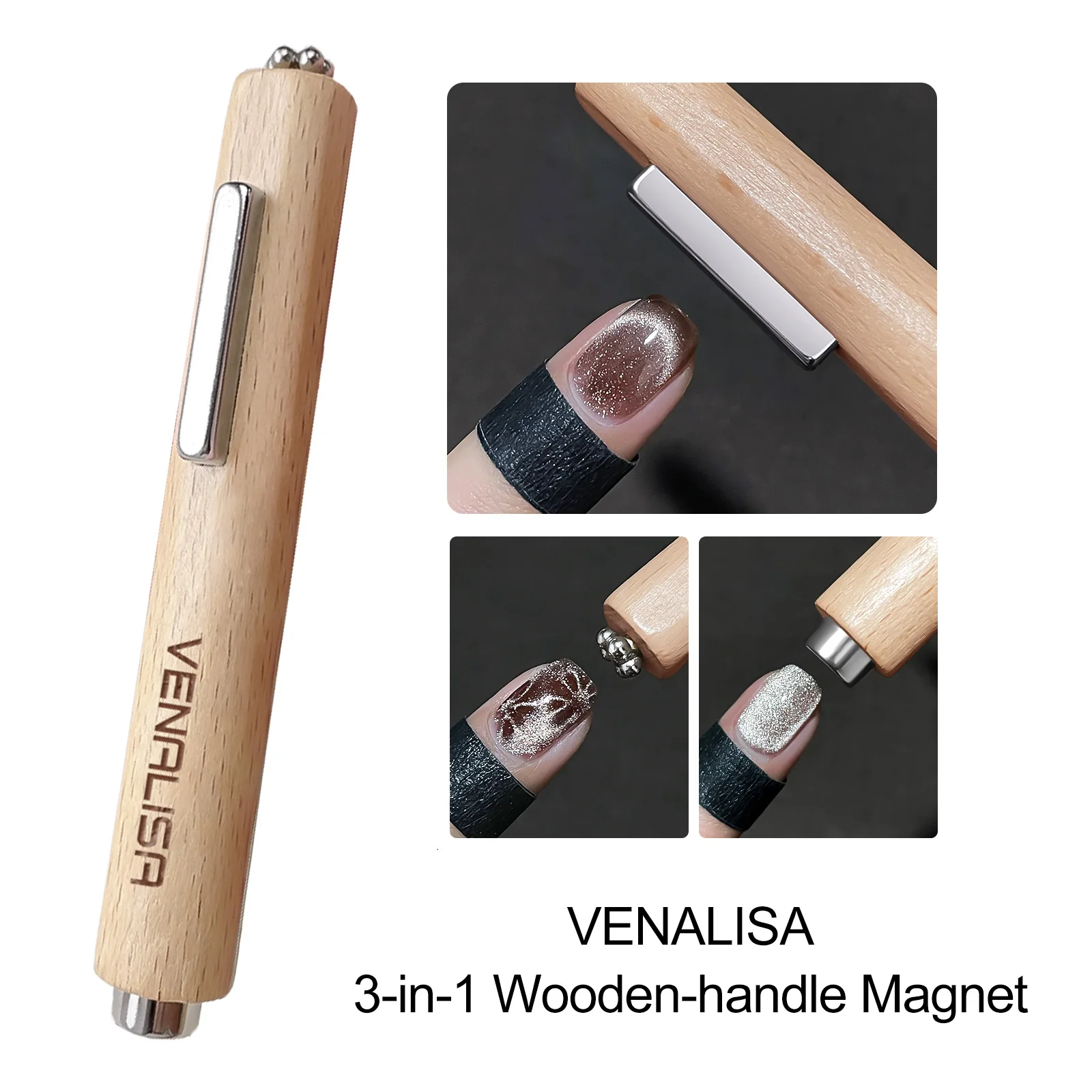 Venalisa Branded 3-in-1 Wooden-handle Magnet Nail Cat Eye Gel Dotting Pen Apron Tool Desk Mat Nail Files Gel Polish Shopping Bag