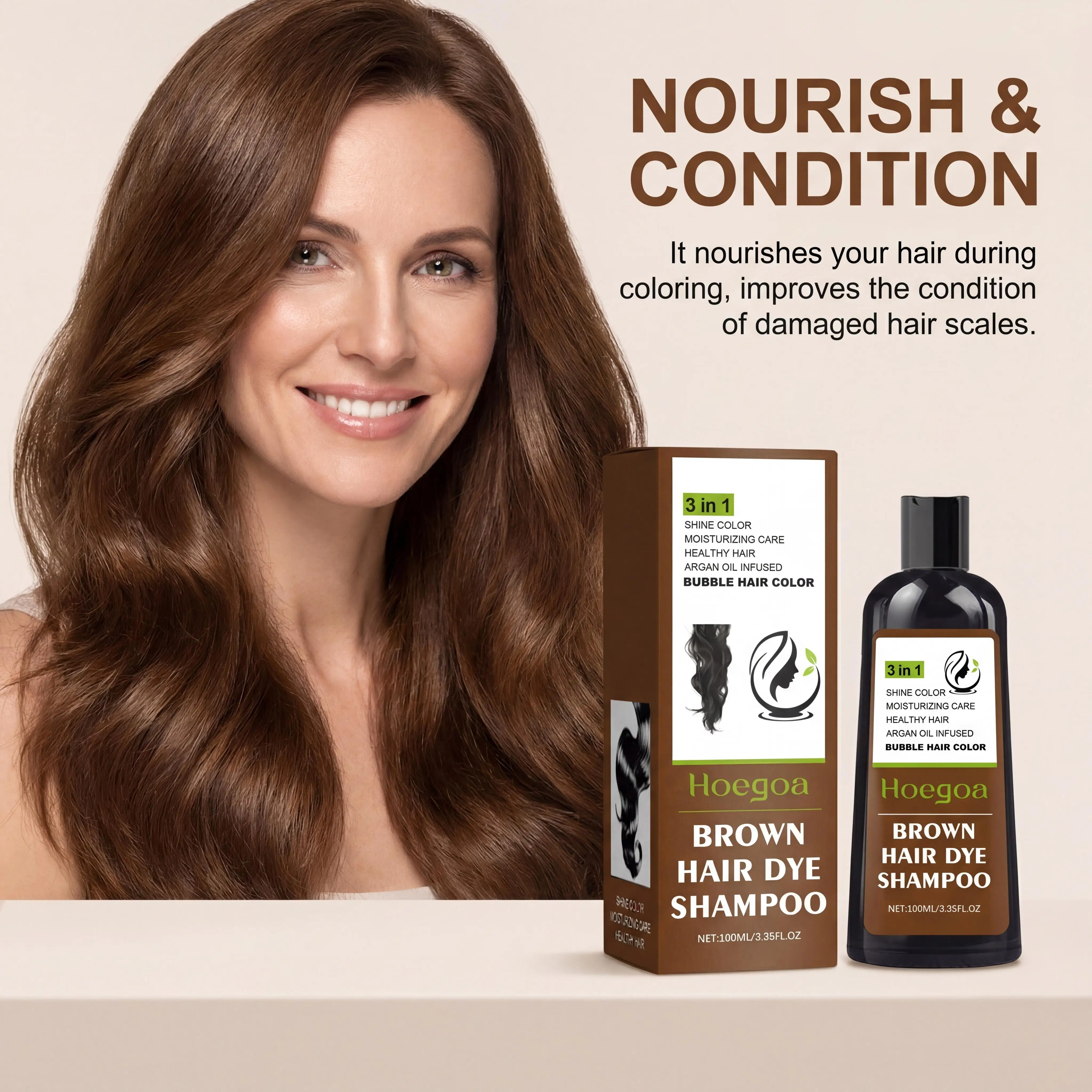 3 in 1 Botanical Bubble Hair Dye Shampoo Polygonum Multiflorum Extract Covers Gray Hair Naturally Soft Smooth Healthy Shine Hair Color Dye