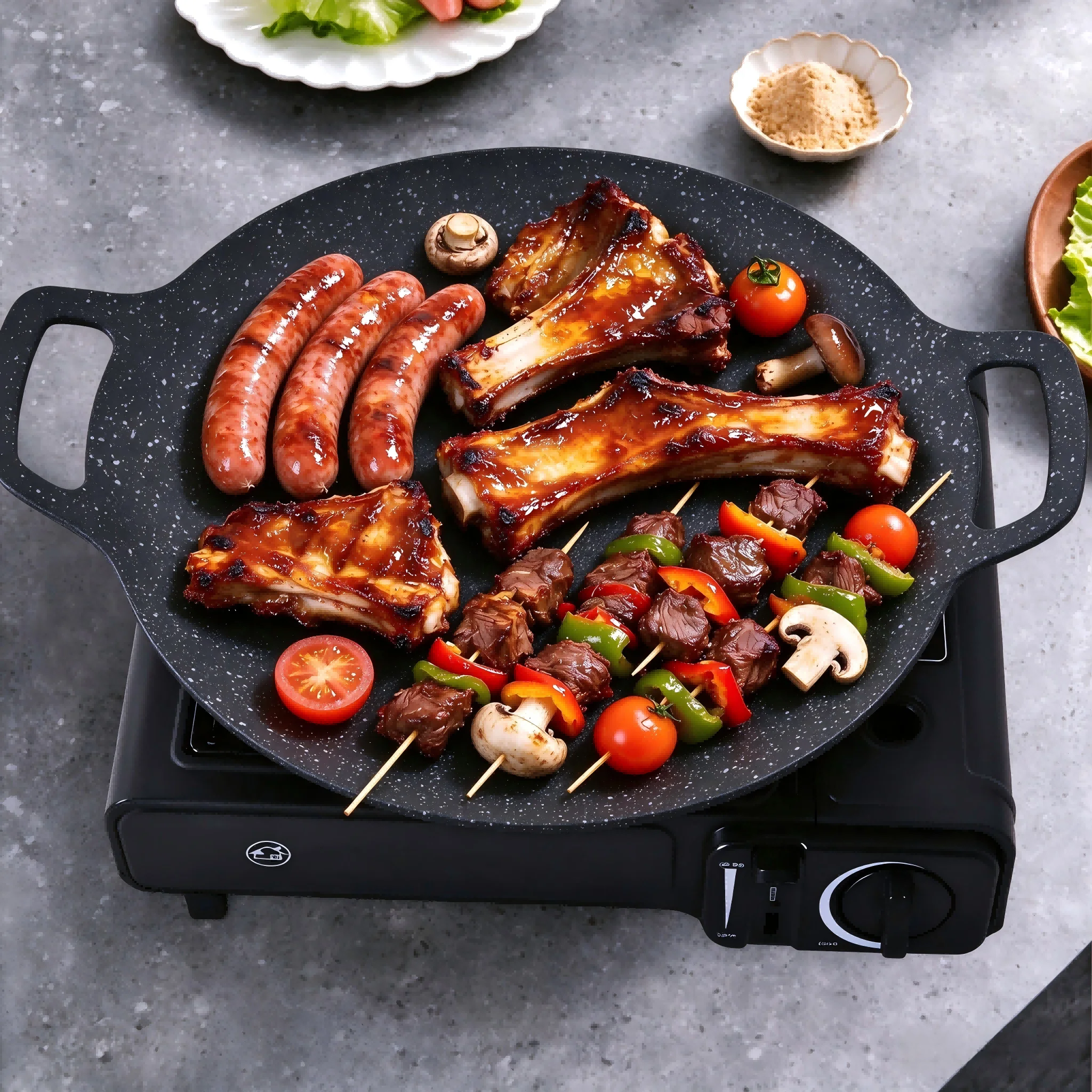 Parrilla, Comal, sartén redonda antiadherente de 34 cm, utensilio multifuncional ideal para asar carnes, freír alimentos y preparar platillos variados en cocina diaria - AliExpress