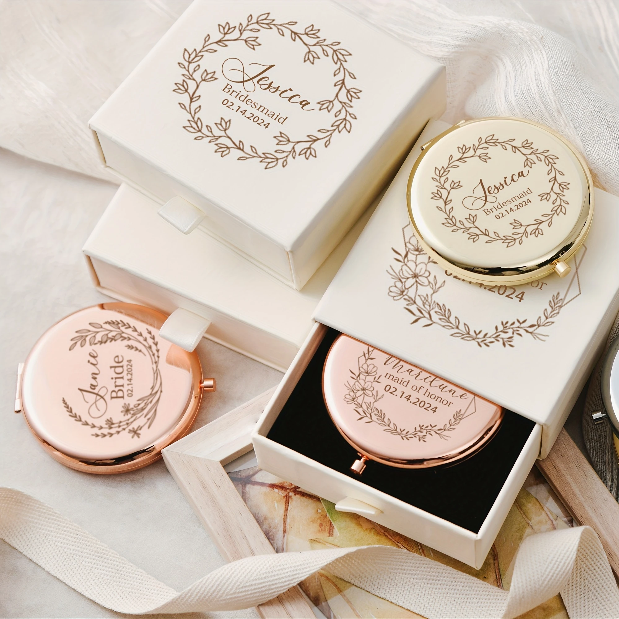 Personalized Laser Engraved Compact Makeup Mirror, Custom Name Pocket Mirror, Ideal Holiday & Birthday Gift for Women