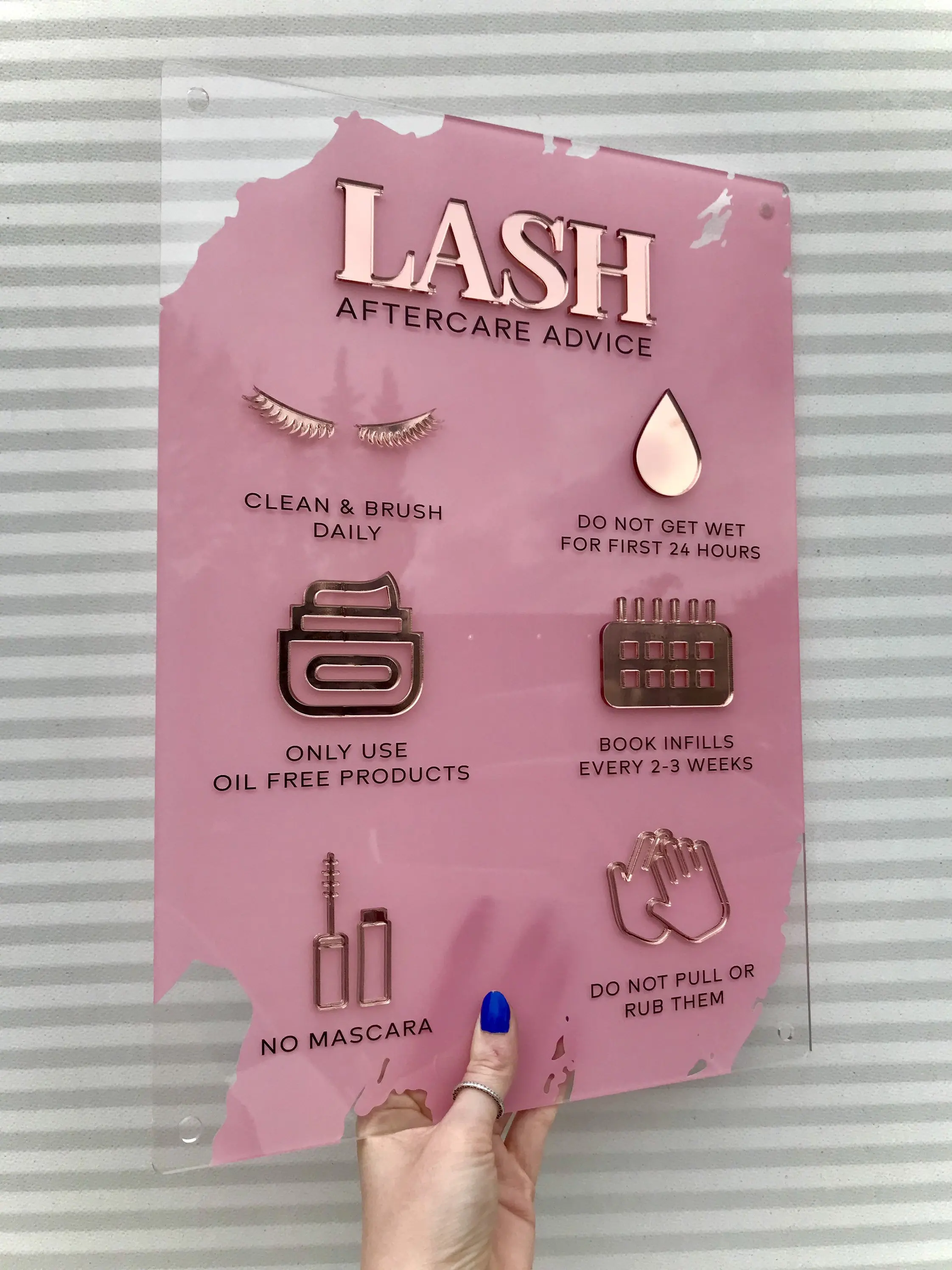 Lash Aftercare Advice Acrylic A3 Wall Sign Beauty Studio Sign Business Signage  Spa Salon Sign Salon Decor Paint Wash