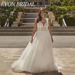 EVON BRIDAL Espumante Boho Vestidos De Casamento Plus Size Mulher V-Neck Applique Backless A-Line Custom Glitter Tulle Noiva Vestido 2024ЕВОН БрИДАЛ СТЕЛЕННИЙ БОХО СВЕДНИЙ ПЛУС Розмір Жінки V- neck Applique Безспинна А