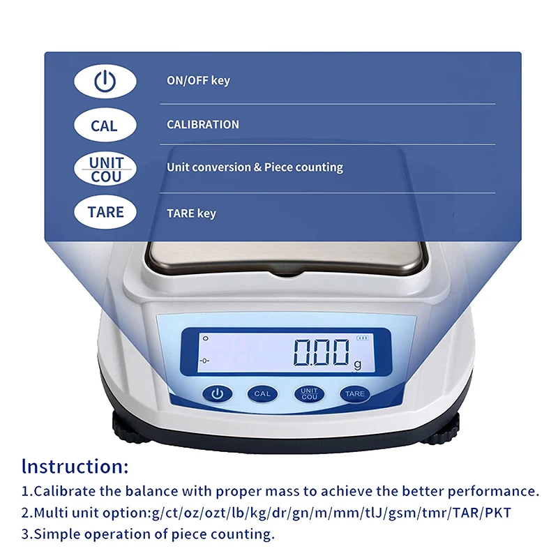 2kg High Accuracy Laboratory Balance Digital Jewelry Scales Support RS232C Interface Connect Printer Computer Data Output