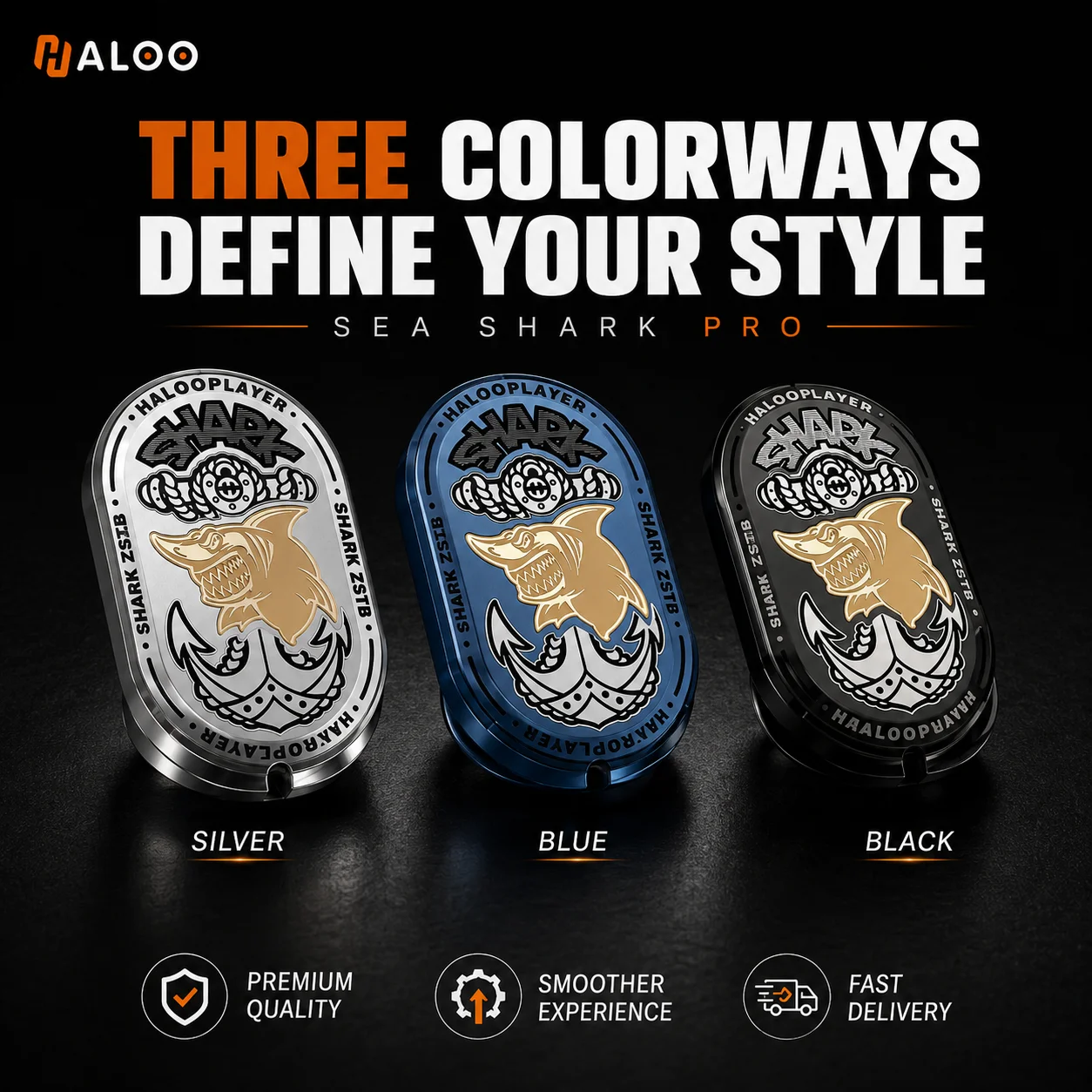 HALOOPLAYER EDC Metal Sea Shark Pro Mainan Fidget Slider Spinner Mekanis untuk Dewasa Pereda Stres Anti Stres