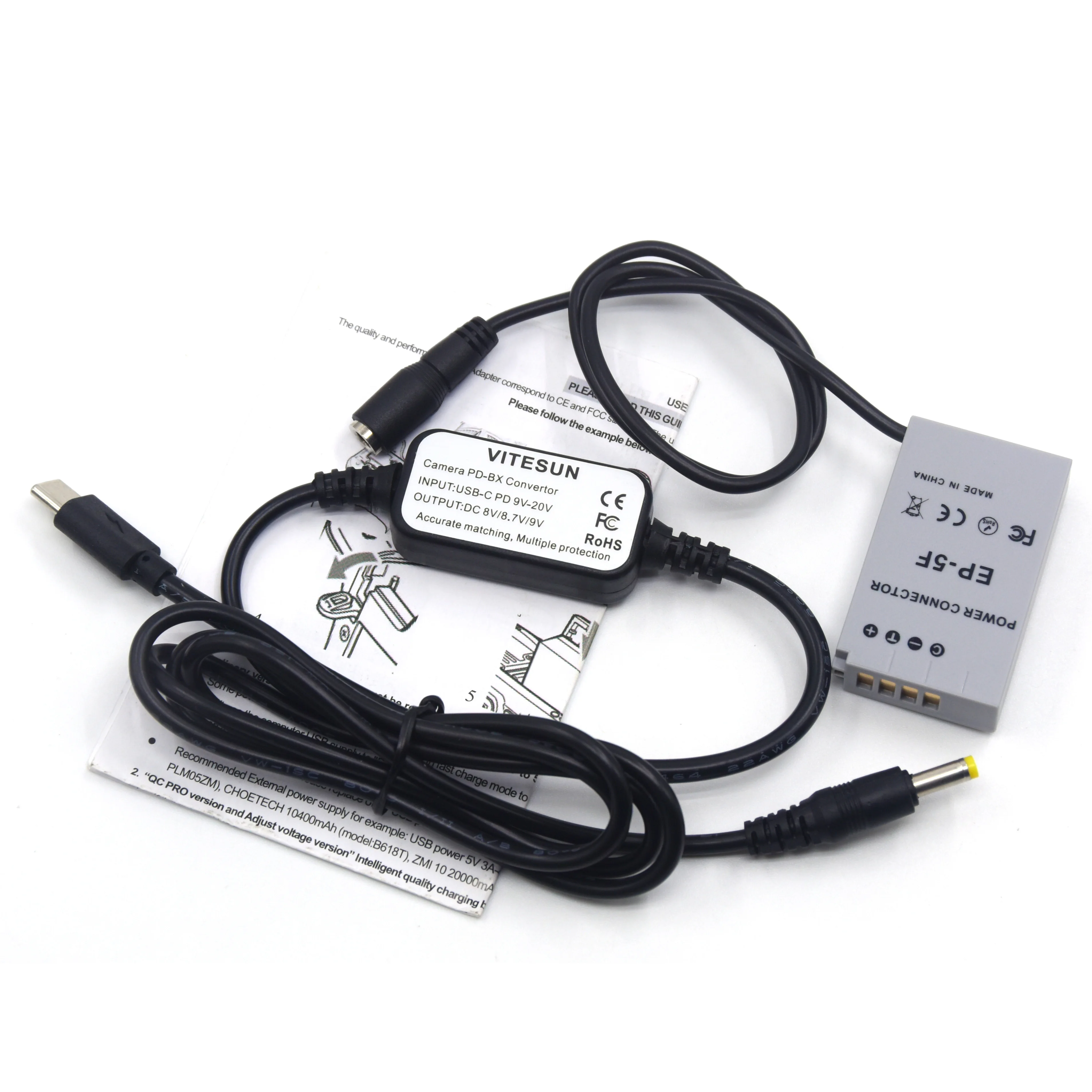 Vitesun-Cable adaptador de Banco de energía USB tipo C PD, batería ficticia EH5A + EP-5F EN-EL24 ENEL24 para cámara Nikon 1 J5 1J5