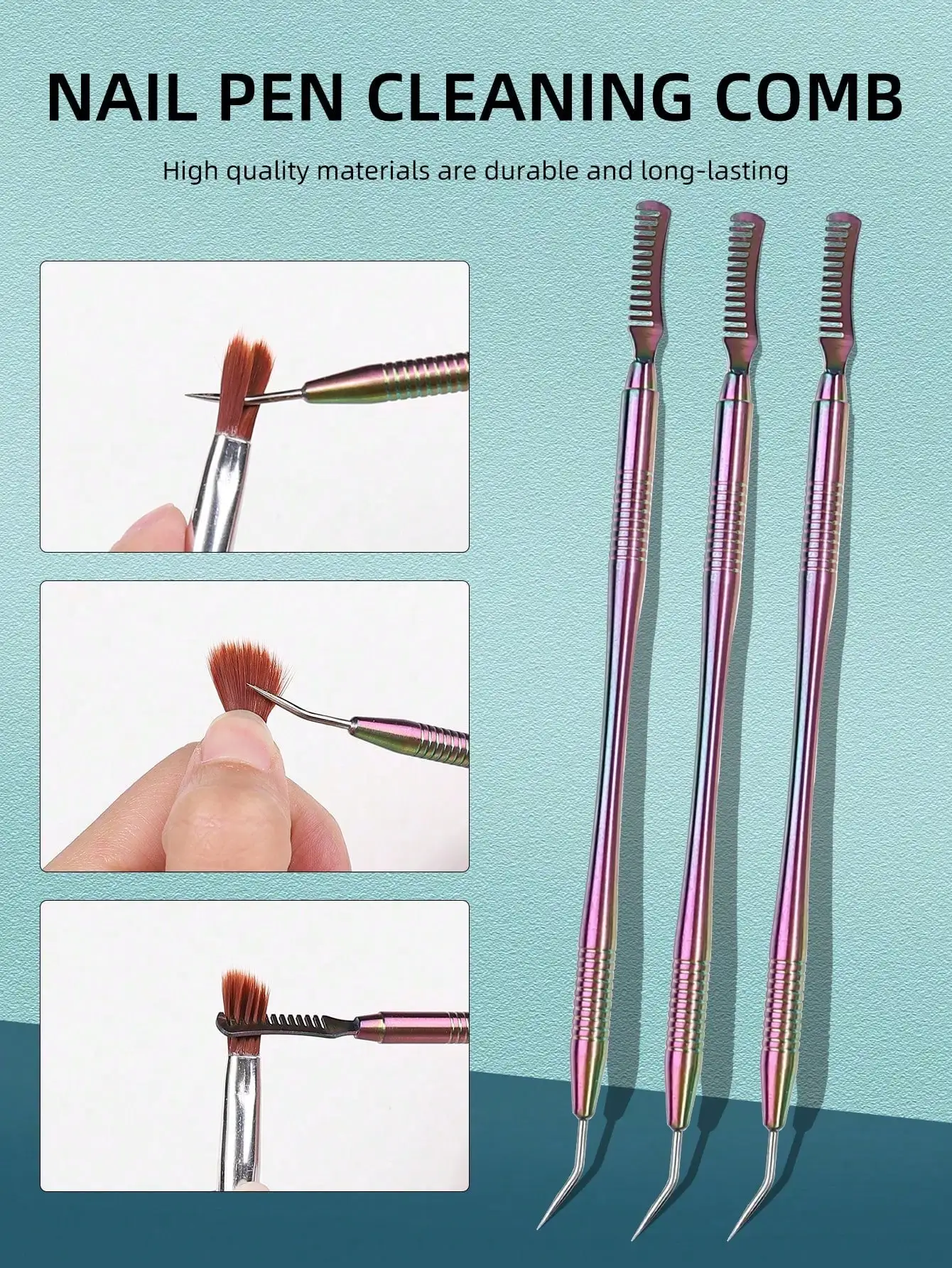 Multifunctional Nail Pen Cleaning Comb Stainless Steel Nail Brush Cleaner & Grooming Tool Durable Manicure Accessory