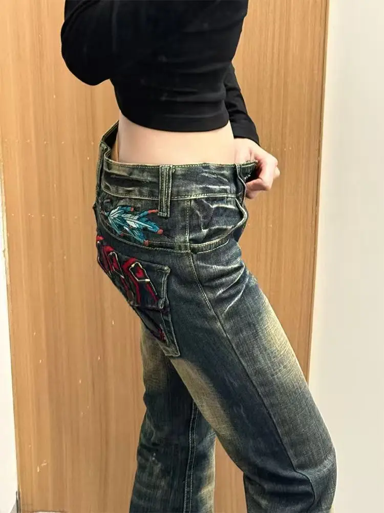 

Европейские и американские ретро субкультуры, популярные девушки, тяжелая промышленность, вышитые буквами, с низкой талией, потертые тонкие повседневные джинсы High Street