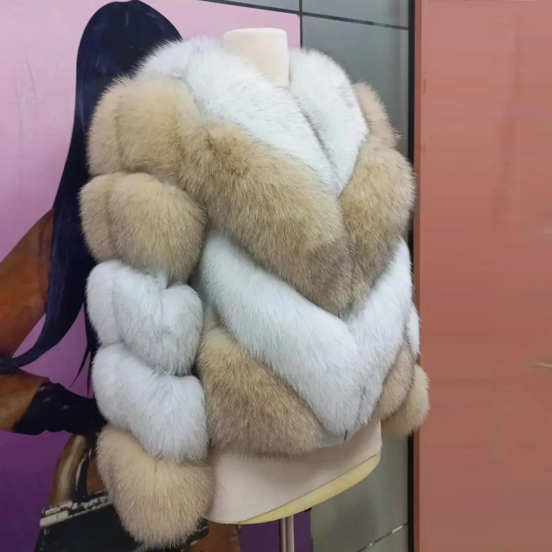 Winter New Real Fox Fur Coat Round Collar High Quality Casual Women Genuine Fox Fur Jacket Luxury Woman Natural Fur Overcoats