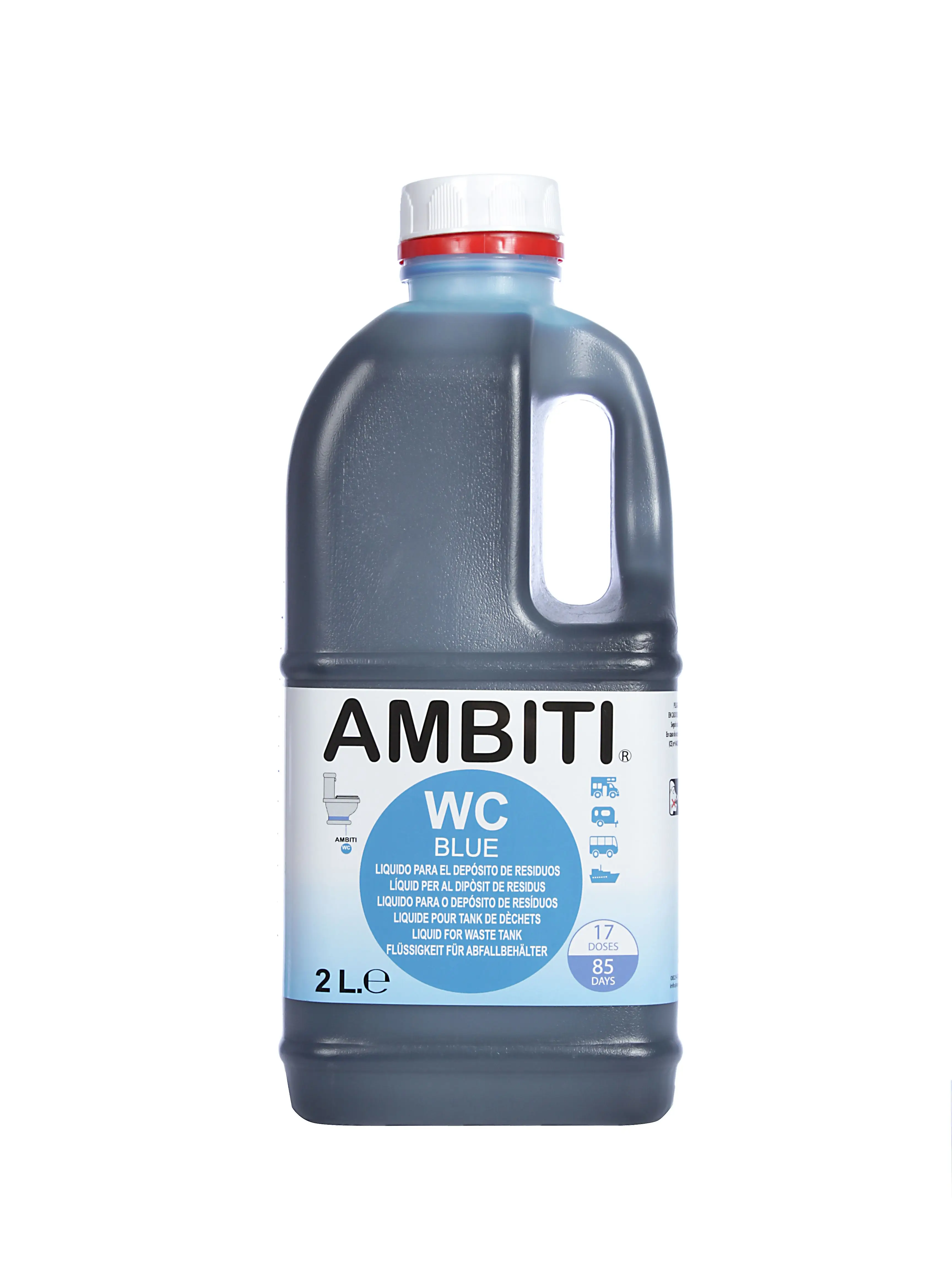 Ambiti Blue 2 L. Scented additive for continued use in portable chemical toilets and waste deposits (sewage).