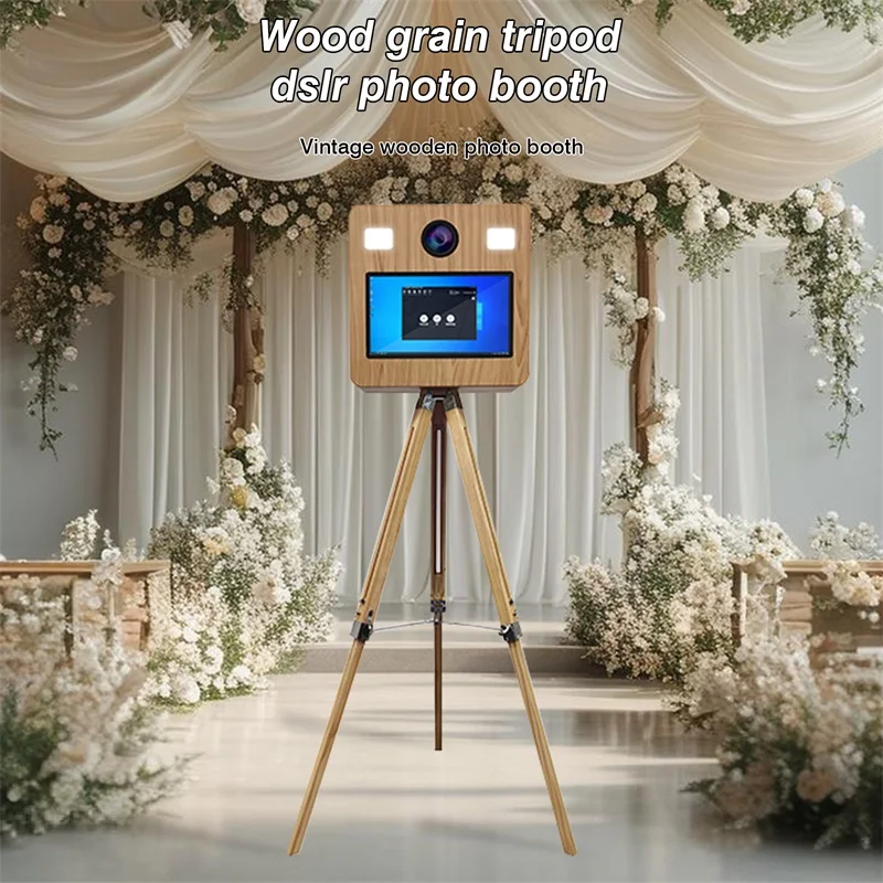 15,6 inch Fotocabine Retro Houten Look Fotocabine met Flitslicht Camera Cabine Selfie Fotocabine Machine
