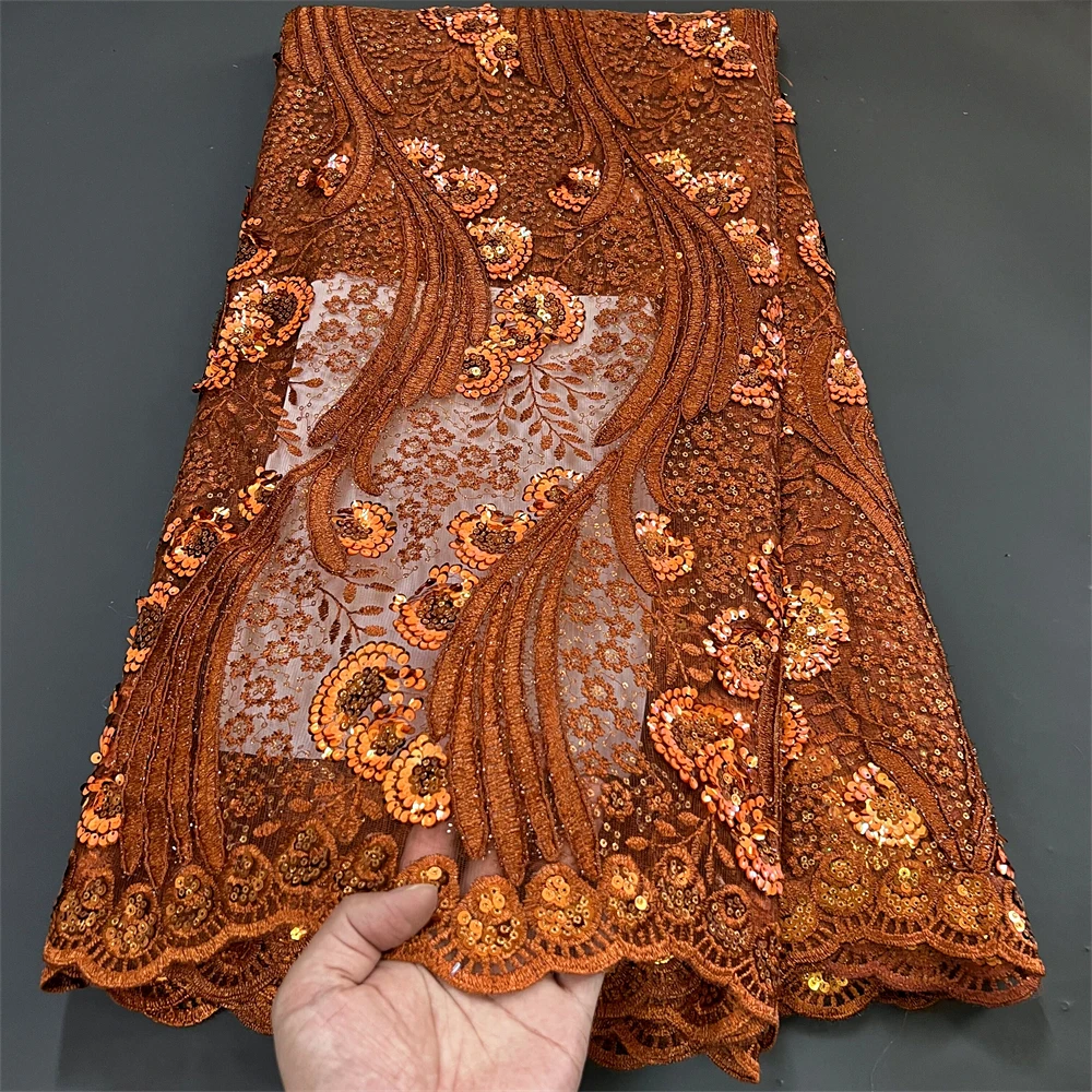 

2023High Quality African Nigerian Lace Fabric Embroidery Tulle Pure Wedding Party Dress Guipure SequinsFor Sewing Beads 5yards