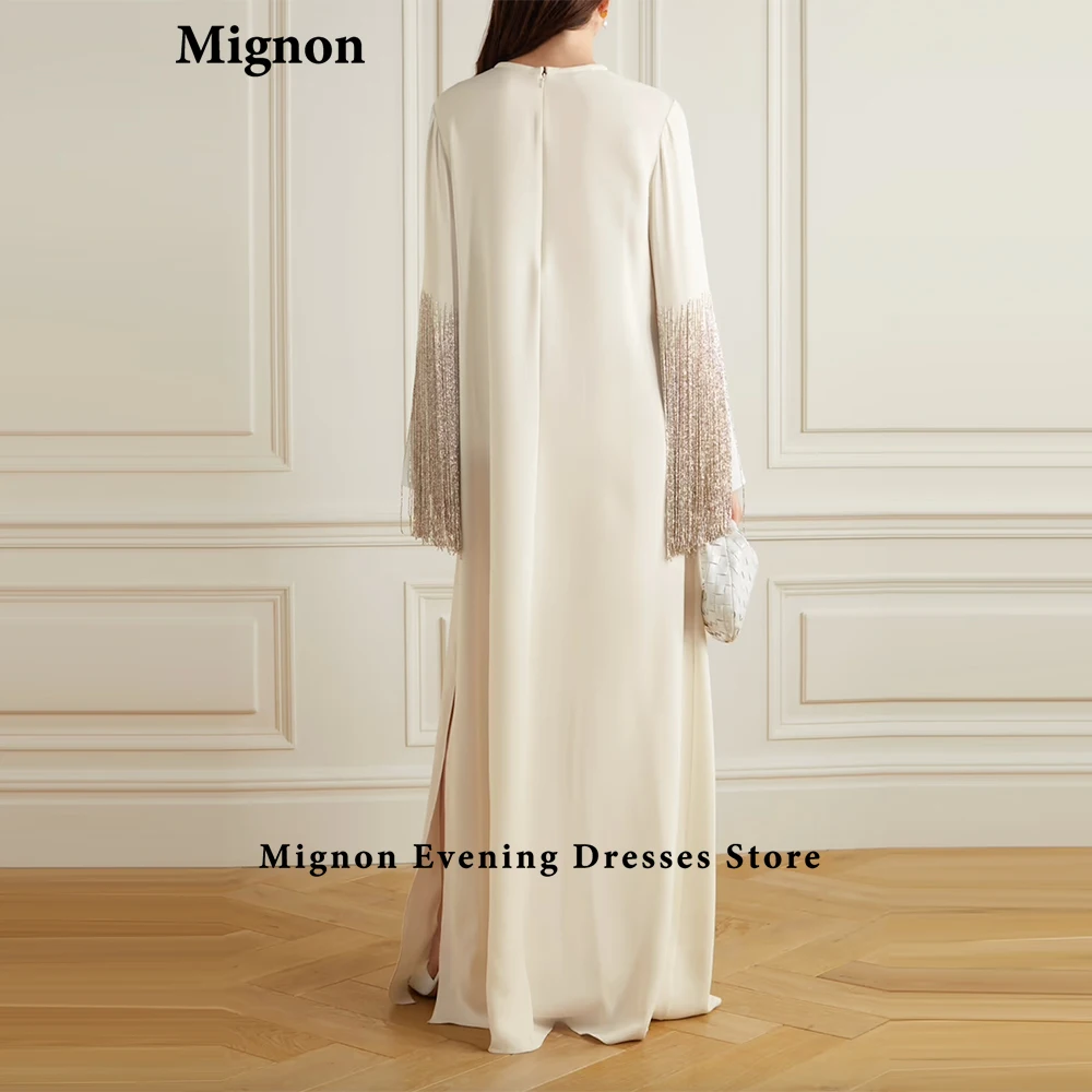 Mignon's 2024 Chic O-Neck Long Sleeve Gown Beaded Tassel Embellishment Weddings & Formal Evening Dress Arabia