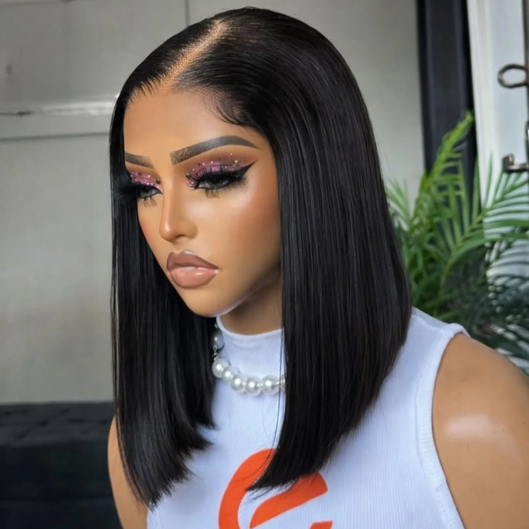 

12 inch Straight Bob Wig 100% Human Hair 13x4 HD Frontal Lace Wig Short Bob Wigs for Women Lace Front Bob Lace Front Wigs Human Hair Pre Plucked 180% Density Natural Black Color