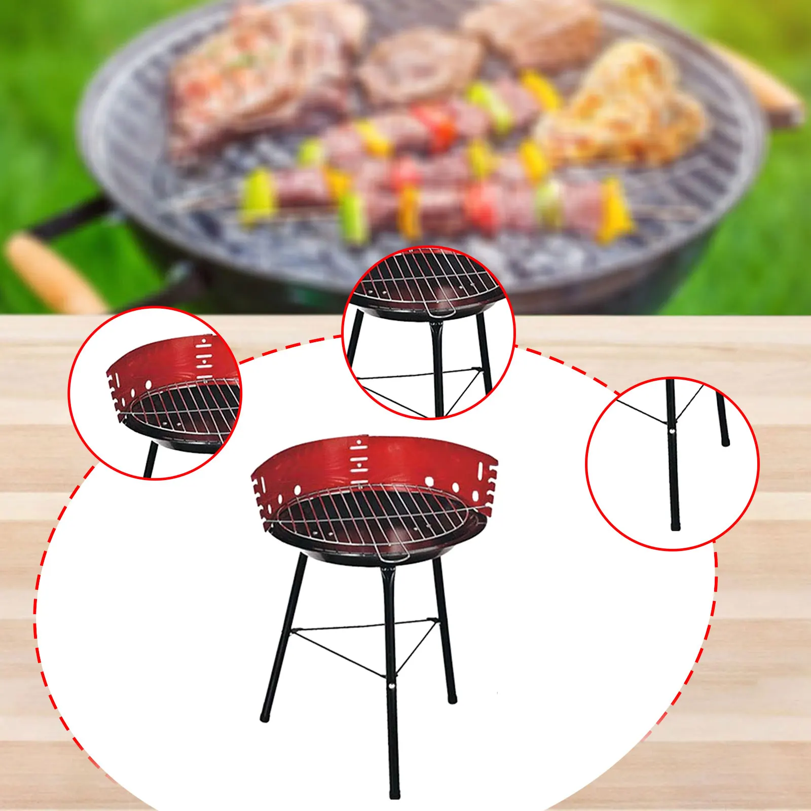 

Charcoal Grill Heavy Duty Small with Grate Stable Tripod Barbecue Grill Round Outdoor for Household Camping Yard Outside Beach