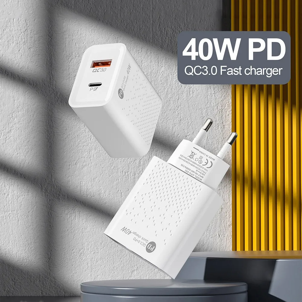 Ładowarka 40W USB C szybkie ładowanie ładowarki QC 3.0 PD typu C szybkie ładowanie do telefonu iPhone Xiaomi Samsung Huawei ładowarka Adapter