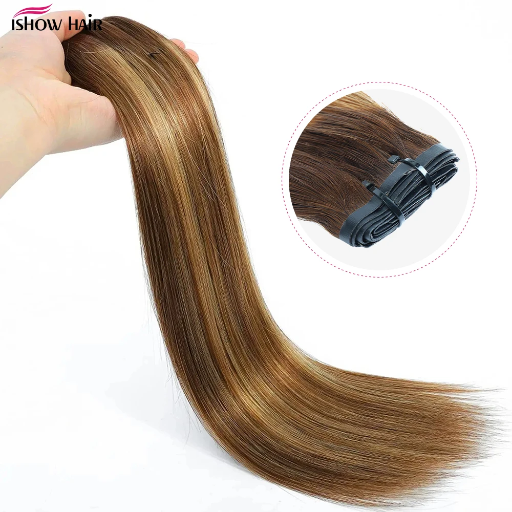 Ishow تسليط الضوء على كليب في شعر مستعار بشري P4/27 اللون البني مستقيم كليب في الشعر التمديد 7 9 قطعة/المجموعة كامل الرأس للنساء #2