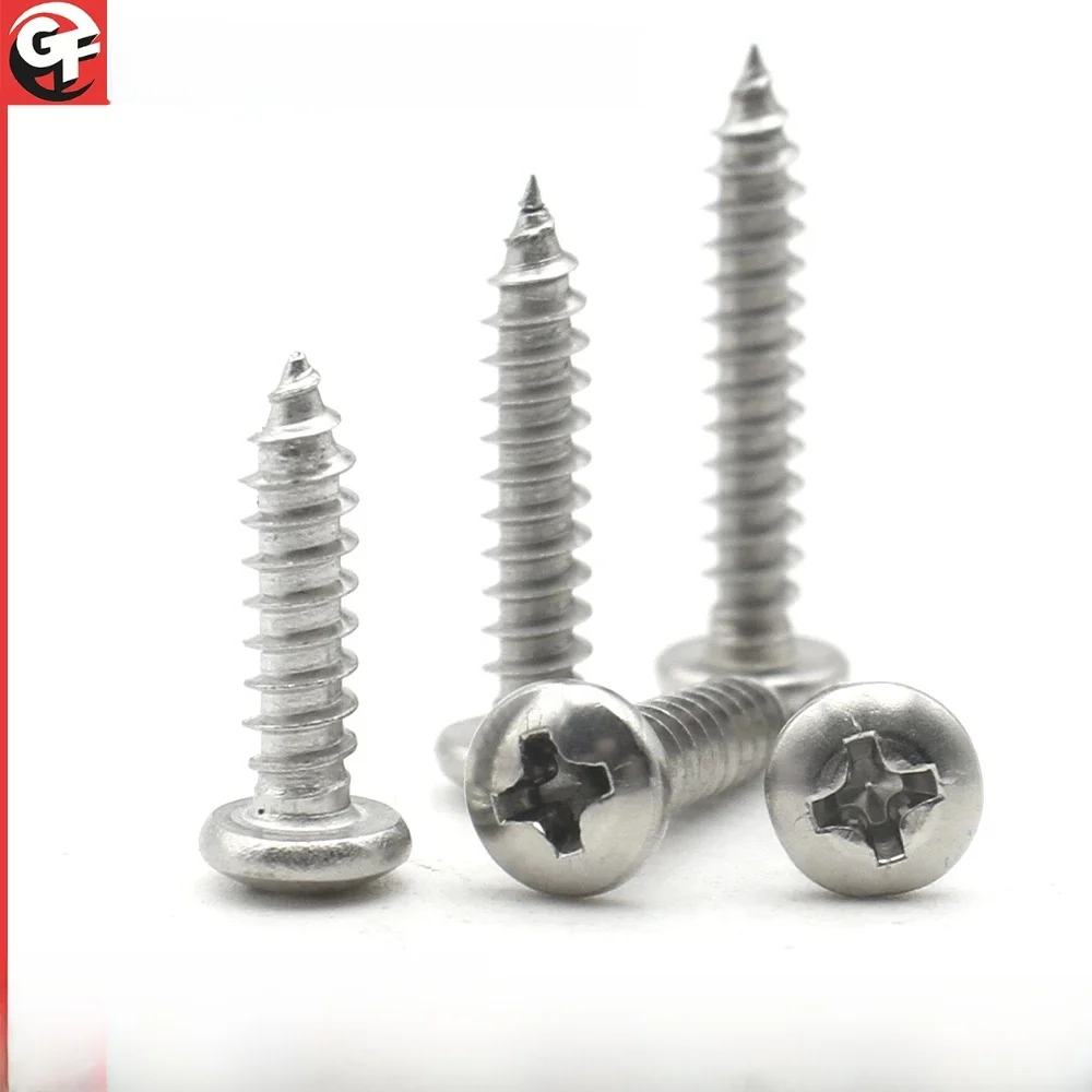 Vis autotaraudeuses à tête ronde en acier inoxydable M1 M1.2 M1.4 M1.7 M2 M2.3 M2.6 M3 M3.5 M4 M5 M6 304