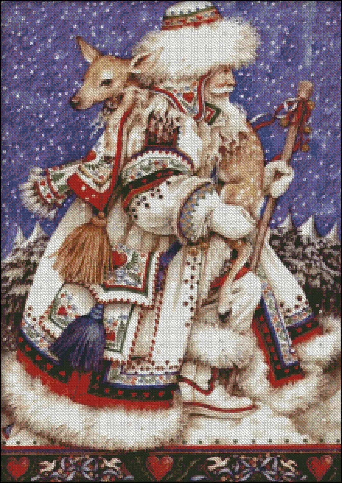 2024Father Christmas with Deer - Counted Cross Stitch Kits - DIY Handmade Needlework Embroidery 14 CT Aida Sets DMC Color