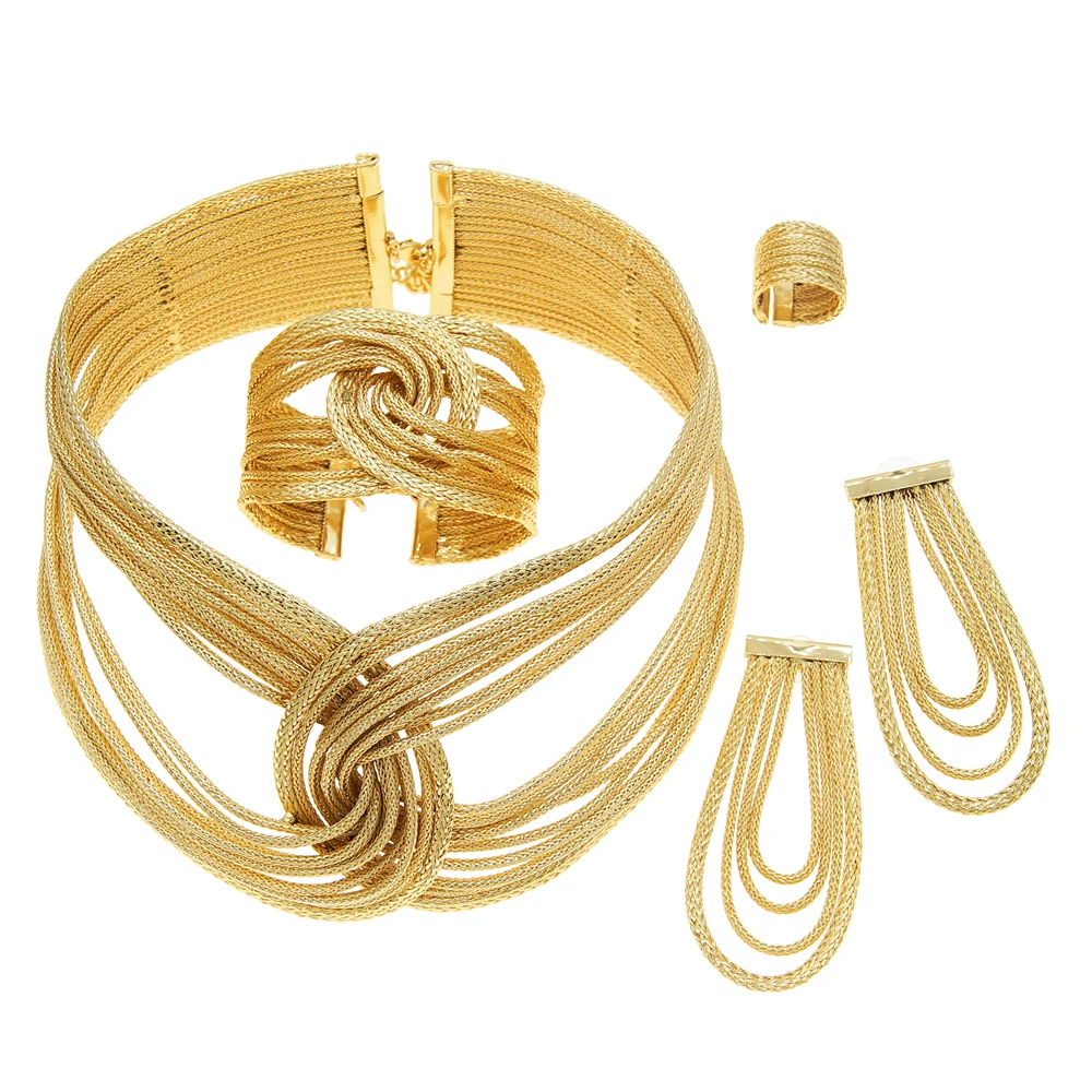 Women's Jewelry Set Brazilian Design Gold-plated Style Copper Material Wrap-around Big Necklace Luxury Wedding Banquet