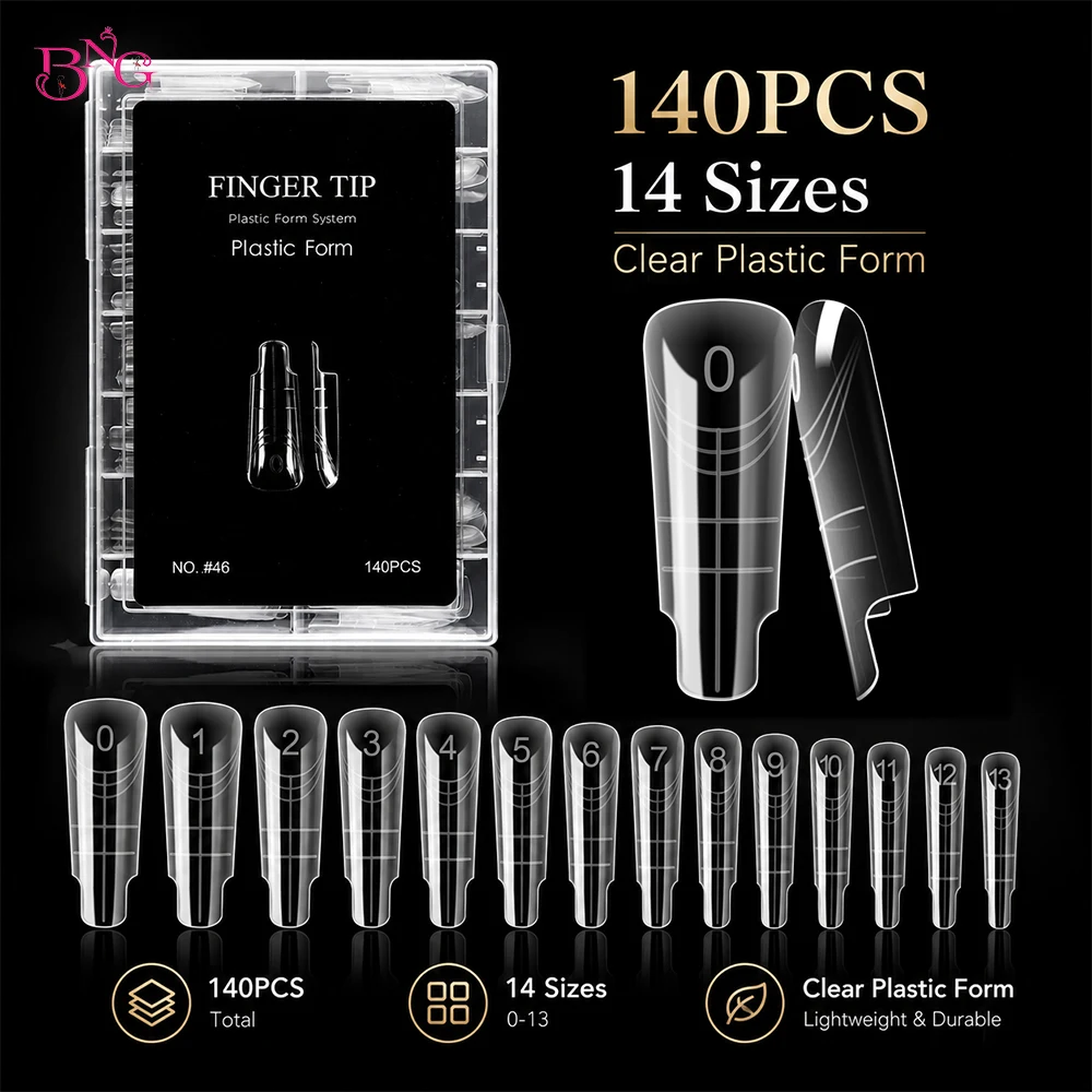 BNG 140Pcs/Box Square Nail Forms For UV Gel Quick Building Extension Mold Plastic Dual Form Top Mold False Nail Tips
