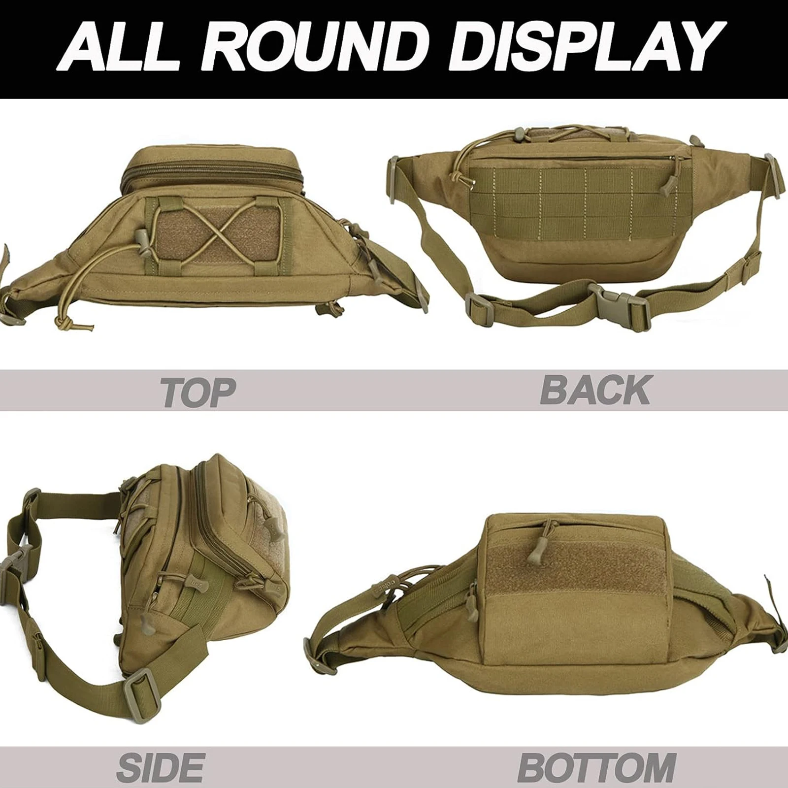 Tactical Fanny Pack, Waist Bag Hip Belt Bumbag Utility Bags for Outdoor Hiking Climbing Fishing with U.S Patch