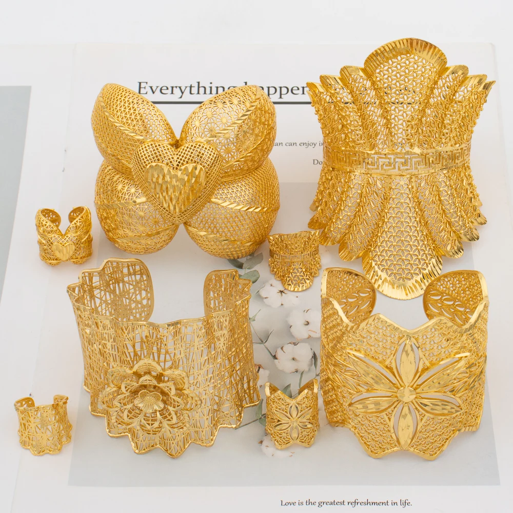 Dubai Manschettenarmreif Damen Arabisch 18K vergoldet Armband Ring Luxus Großer runder Schmuck Kupfer Hochzeit Äthiopien Brautgeschenke – Detail 4