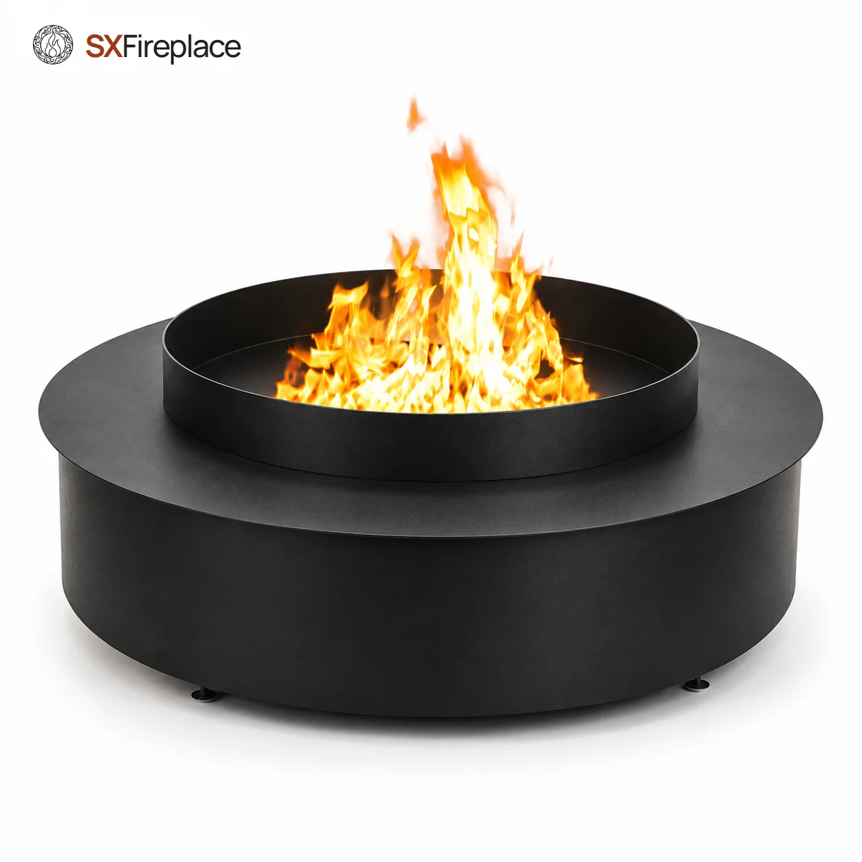 SXFireplace Large Round Bioethanol Fire Pit with Custom Size and Black Metal Finish