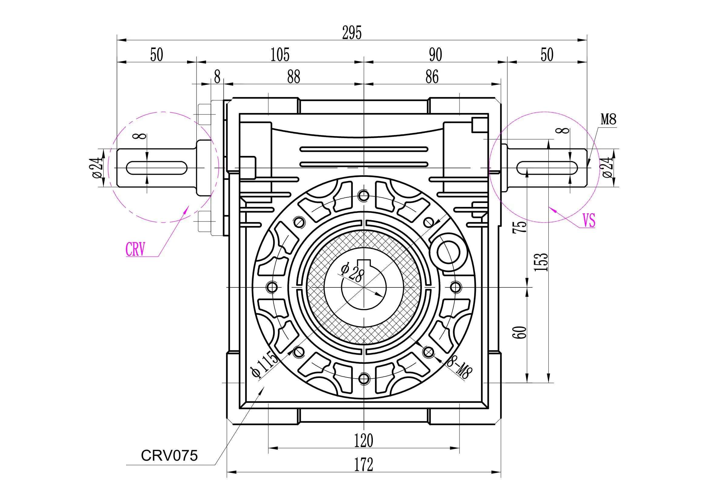 CHENYUE Worm Gear Reducer NMRV-VS 075 CYRV75 Input 14/19/24mm Output 28mm Ratio 5:1/100:1