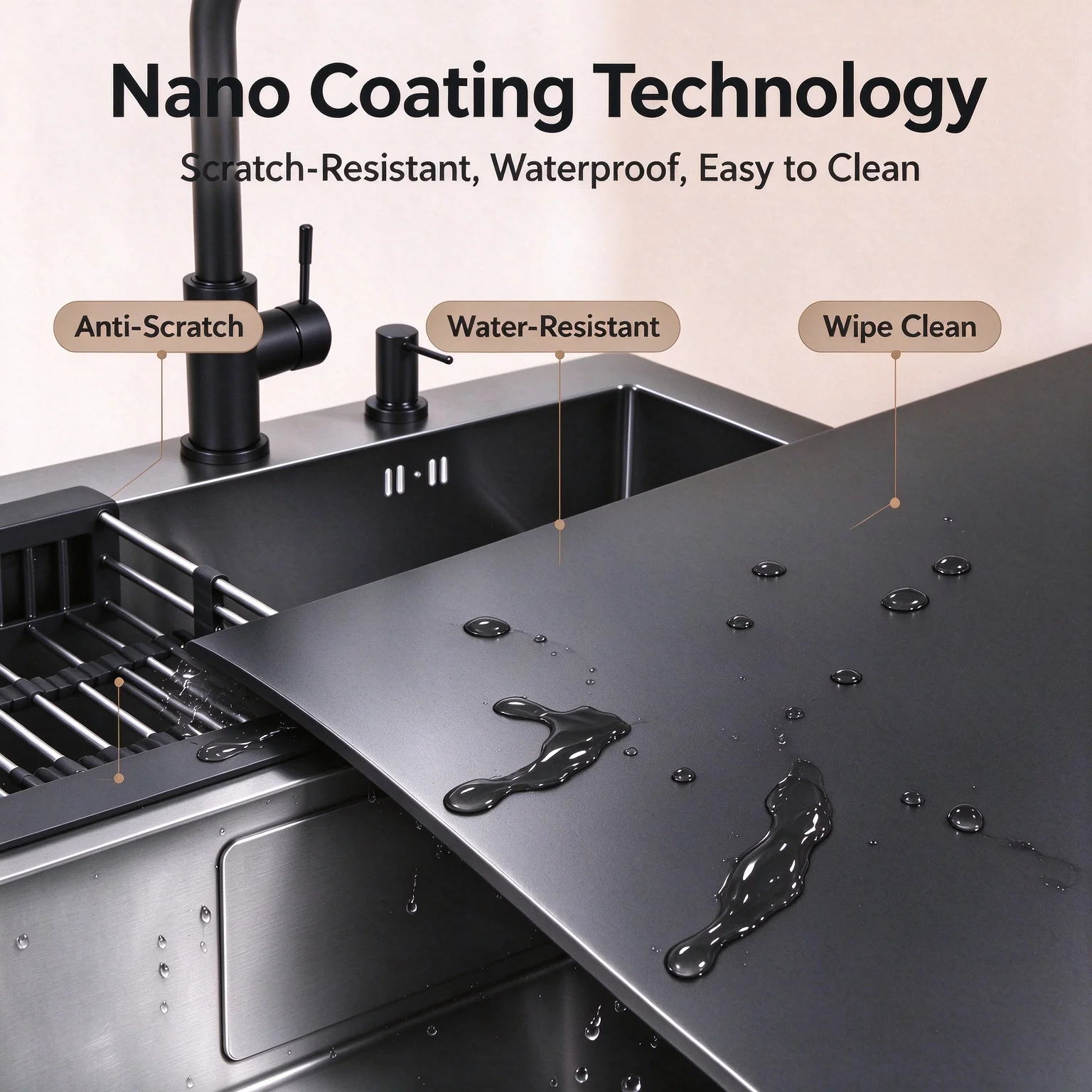 304 Stainless Steel Workstation Kitchen Sink, Nano Coating Single Bowl Sink with 360° Pull Down Sprayer Faucet, Built-in Cup Washer & Soap Dispenser, Undermount Drop-in Kitchen Sink for Kitchen Prep