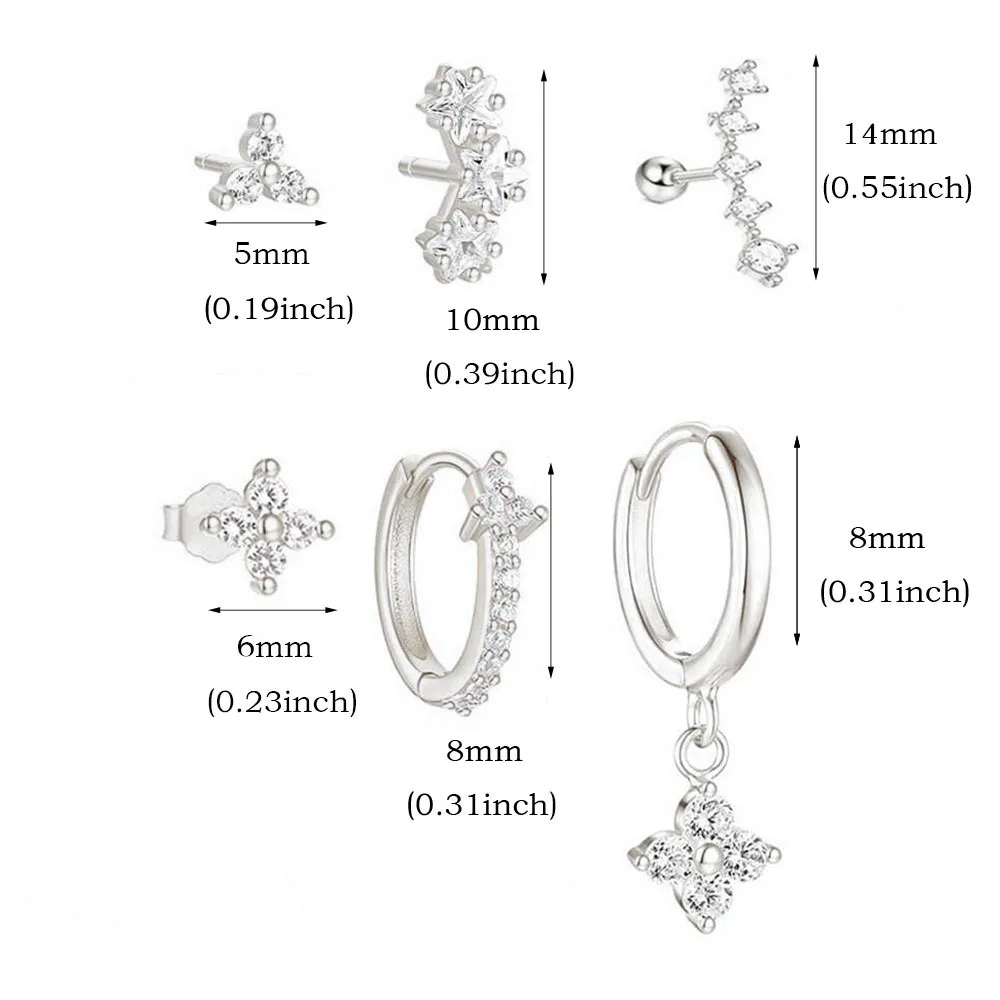 6Pcs Flower Dangle Hoop Stud Stackable Earrings for Women