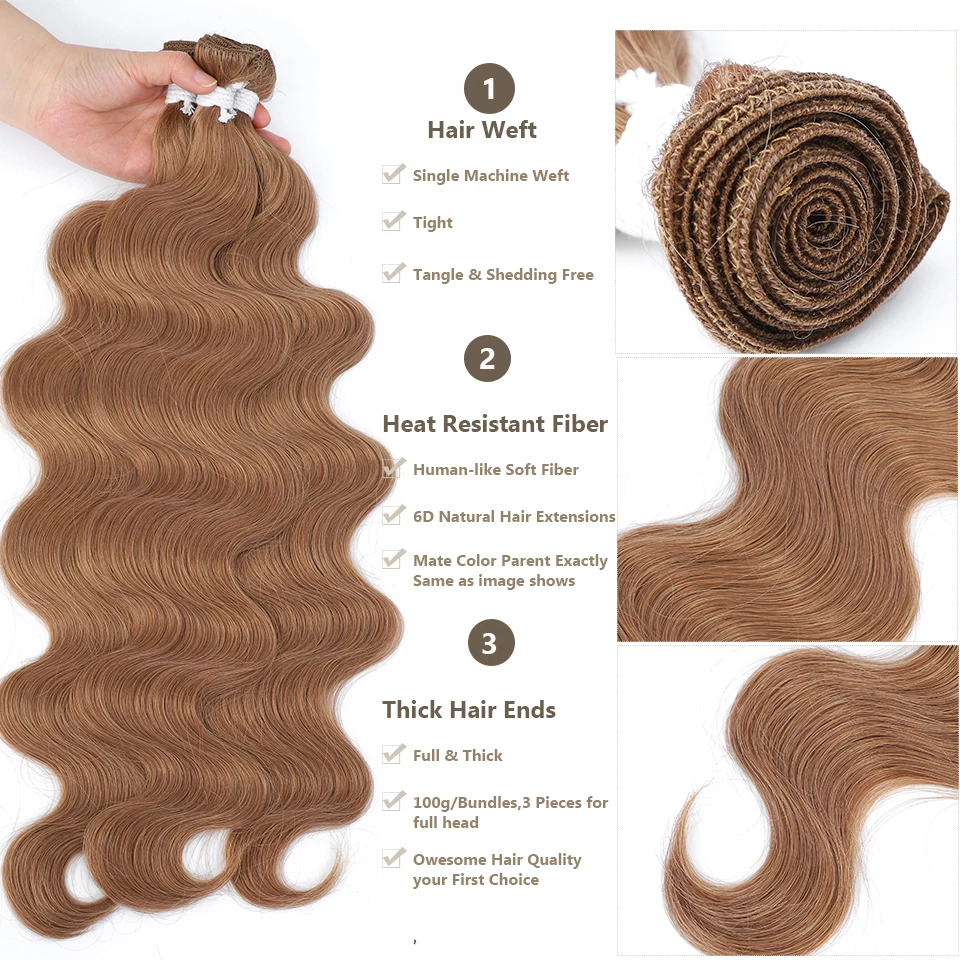 Brązowe Ombre pasma włosów typu Body Wave fortepian blond naturalne syntetyczne doczepy do włosów Ombre gruby kucyk luźne głębokie tkanie włosów