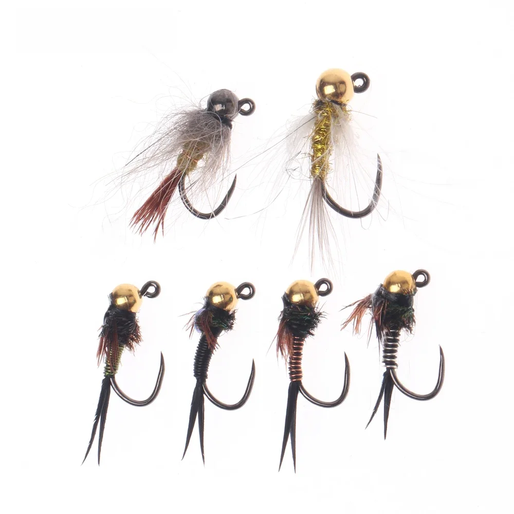 Wifreo 8 pièces 12 # 14 # Tungstène Beadhead sans ardillon gabarit nymphe mouches oreille de lièvre/CDC Hackle/cuivre John Euro nymphe truite pêche à la mouche