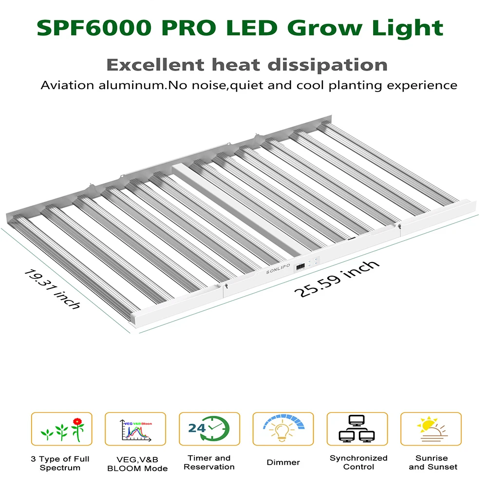 SPF6000PRO LED GROW LIGHT 600W WITH FULL SPECTRUM VEG & BLOOM DIMMER TIMER - 6X6FT COVERAGE