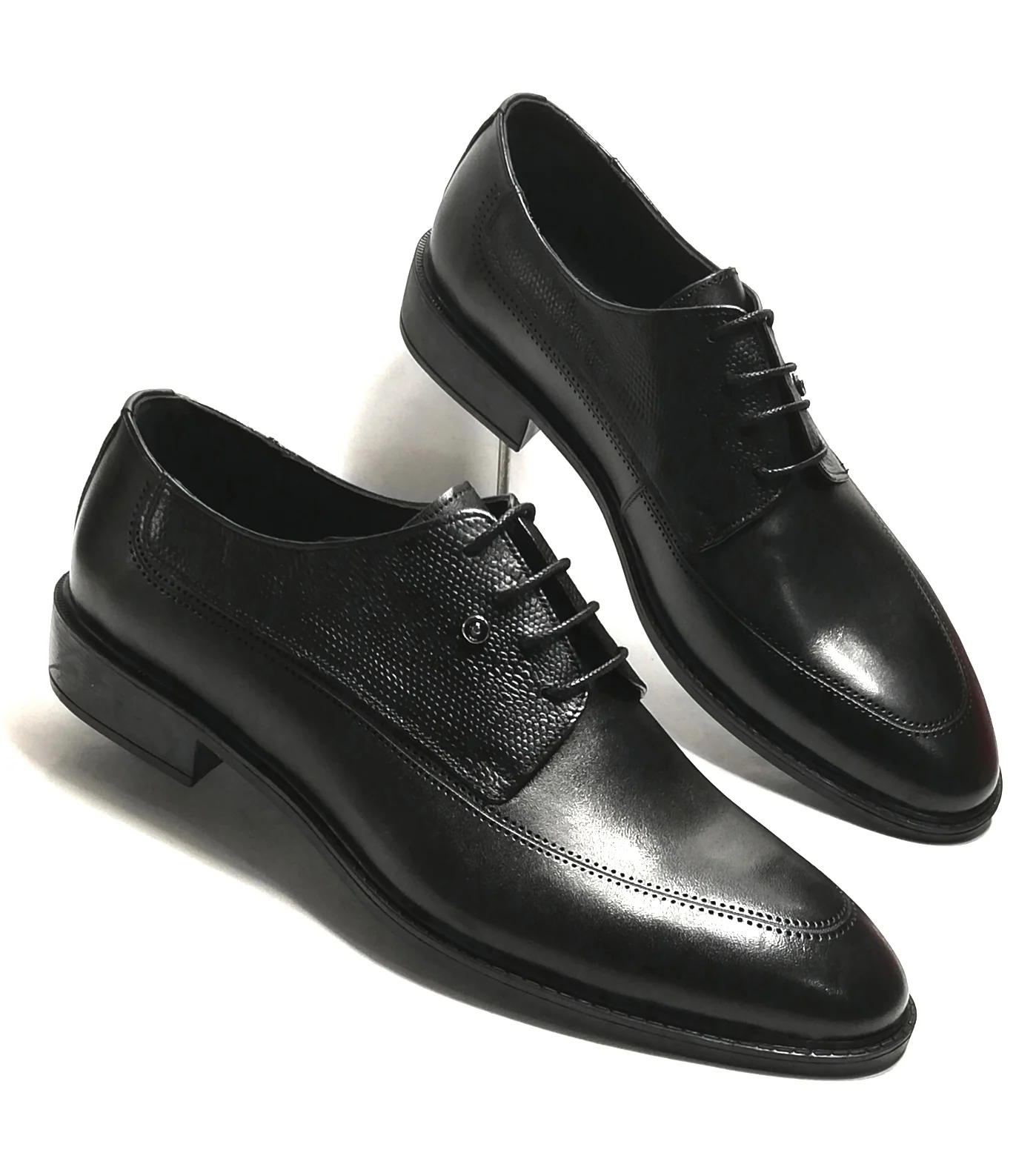 Men's black dark brown geneine calfskin handmade dress dress Office shoes rubber sole luxury flashy eye-catching comfortable stable