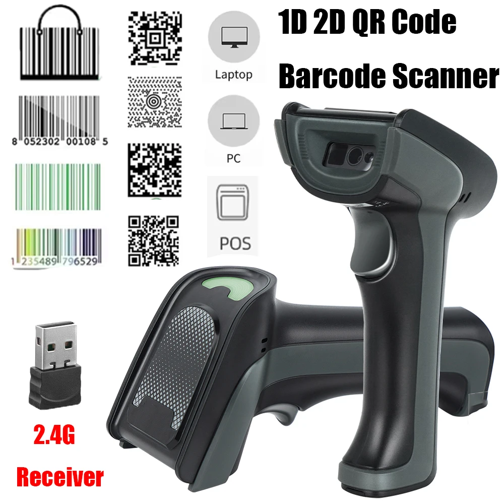 Leshine Wireless Bluetooth 5.0 Barcode Scanner 1D 2D QR Code USB-HID USB-COM Barcode Reader for Supermarkets for iOS Android