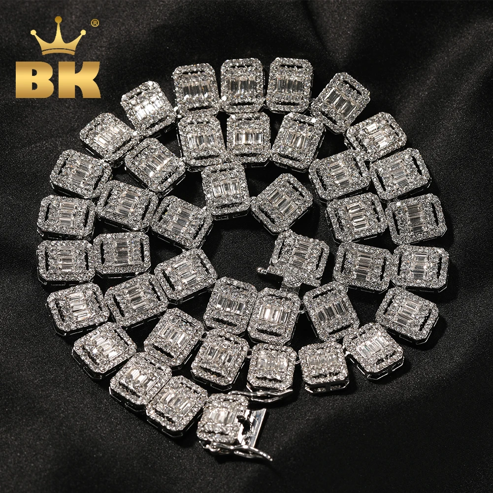 THE BLING KING 13mm Zinc Alloy Baguettestone Necklaces Micro Paved Bling Rhinestones Link Chain Fashion Mens Hiphop Jewelry