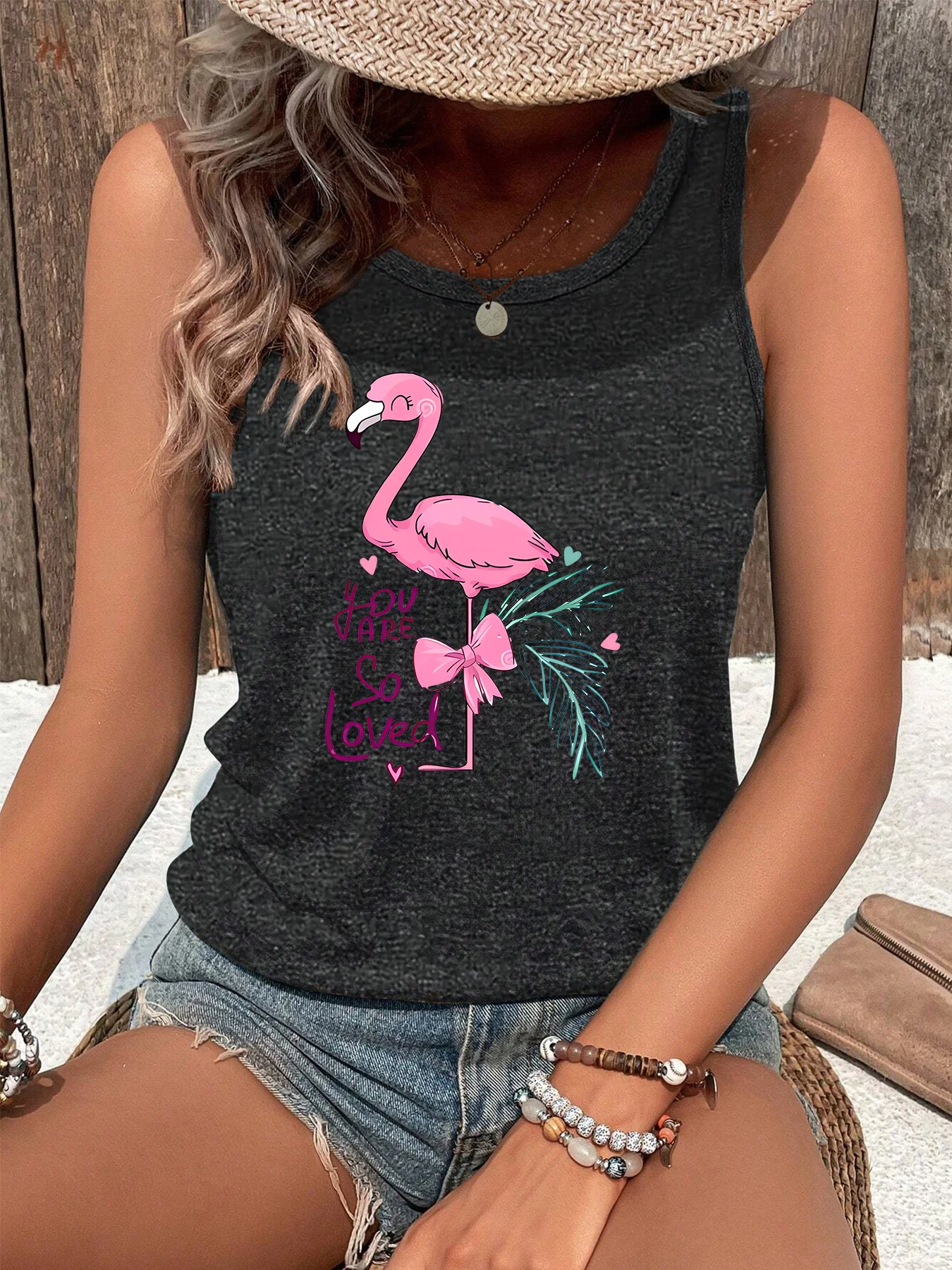 Flamingo You Are So Loved Fashion Funny Sports Women's Tank Top Loose O Neck Sleeveless Casual Tank